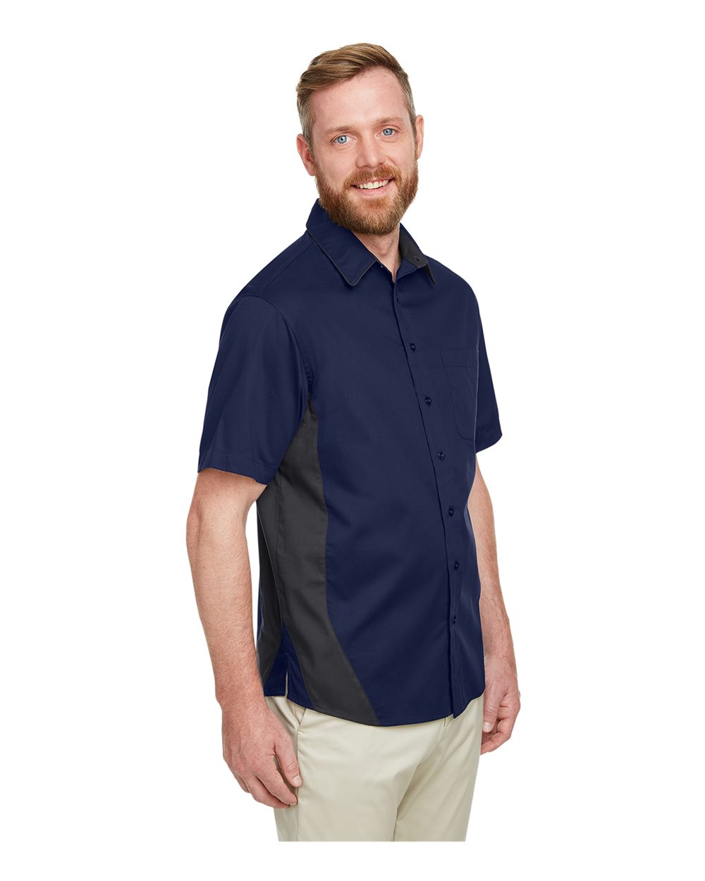 Men's Flash IL Colorblock Shirt - OnModelSide - B266B9654 - Dark Navy/ Dark Charcoal