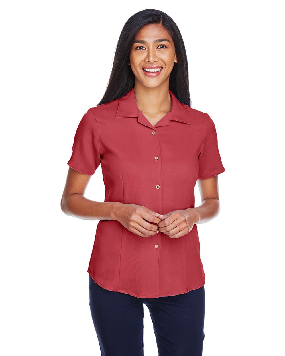 Women's Bahama Cord Camp Shirt - OnModelFront - B254B9703 - Tile Red