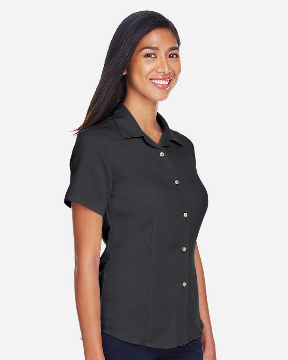 Women's Bahama Cord Camp Shirt - OnModelSide - B254B9503 - Black