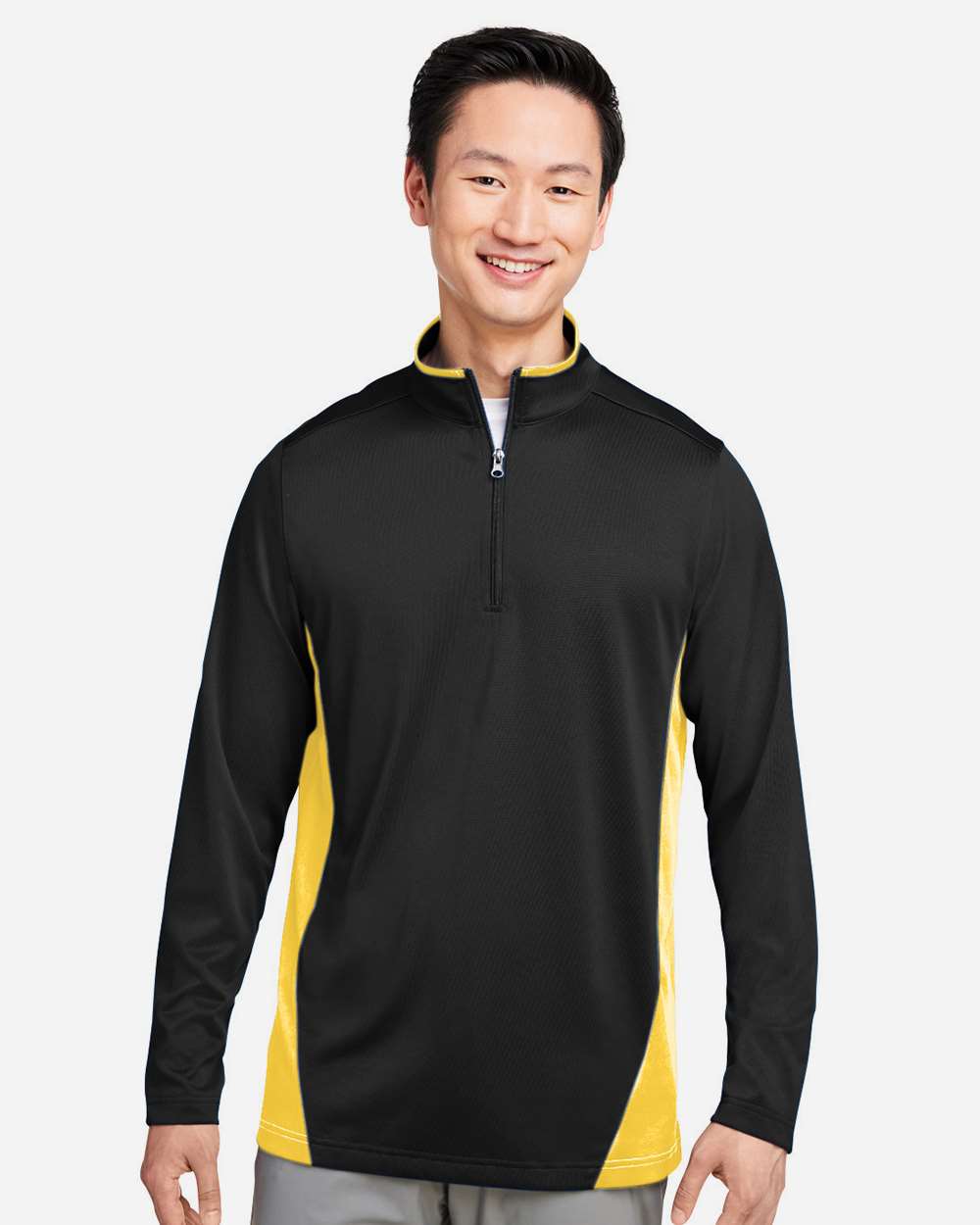 Men's Flash Snag Protection Plus IL Colorblock Quarter-Zip Pullover - OnModelFront - B297B9103 - Black/ Sunray Yellow