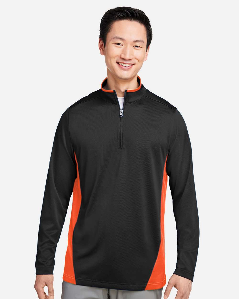 Men's Flash Snag Protection Plus IL Colorblock Quarter-Zip Pullover - OnModelFront - B297B9113 - Black/ Team Orange