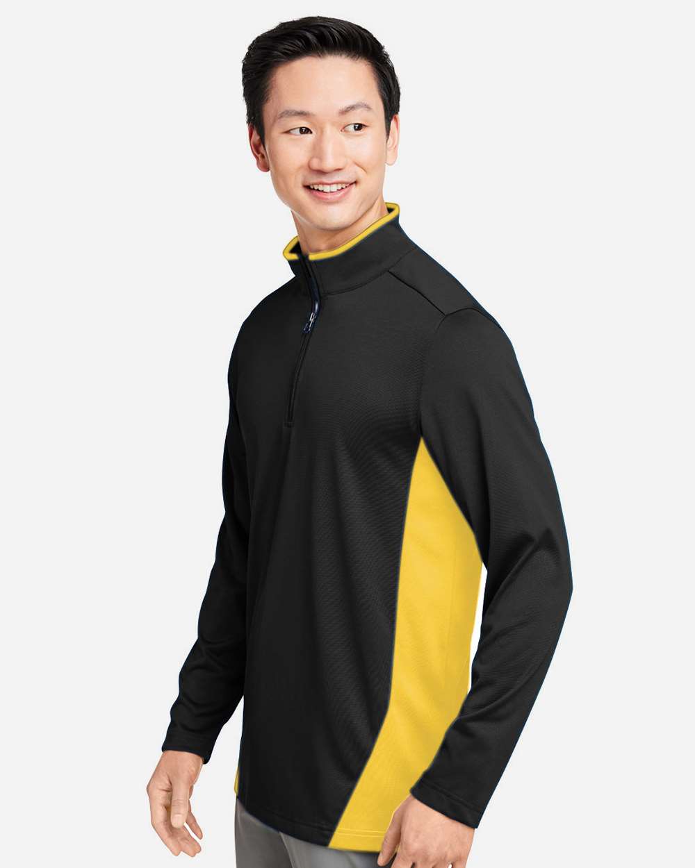 Men's Flash Snag Protection Plus IL Colorblock Quarter-Zip Pullover - OnModelSide - B297B9103 - Black/ Sunray Yellow