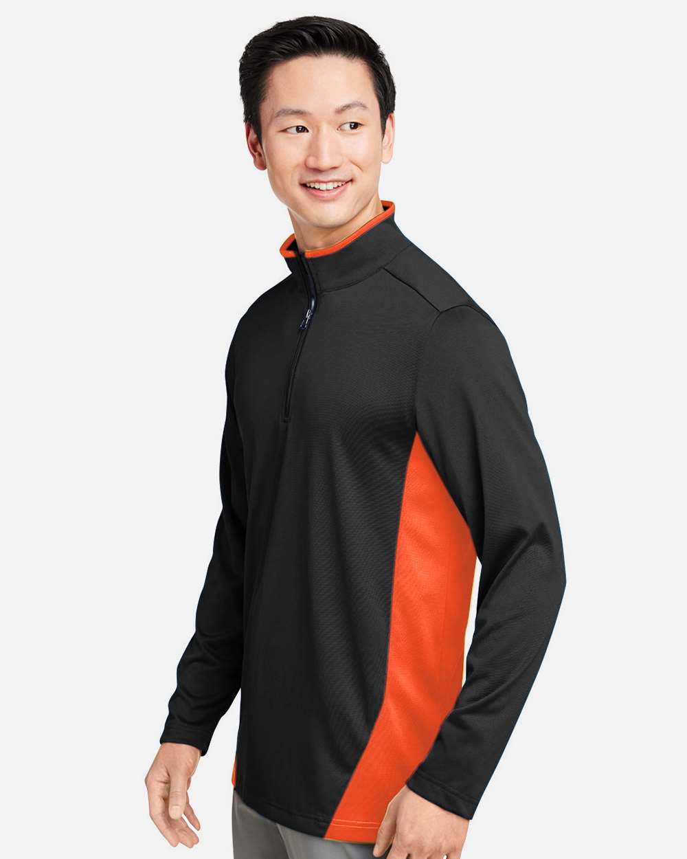 Men's Flash Snag Protection Plus IL Colorblock Quarter-Zip Pullover - OnModelSide - B297B9113 - Black/ Team Orange