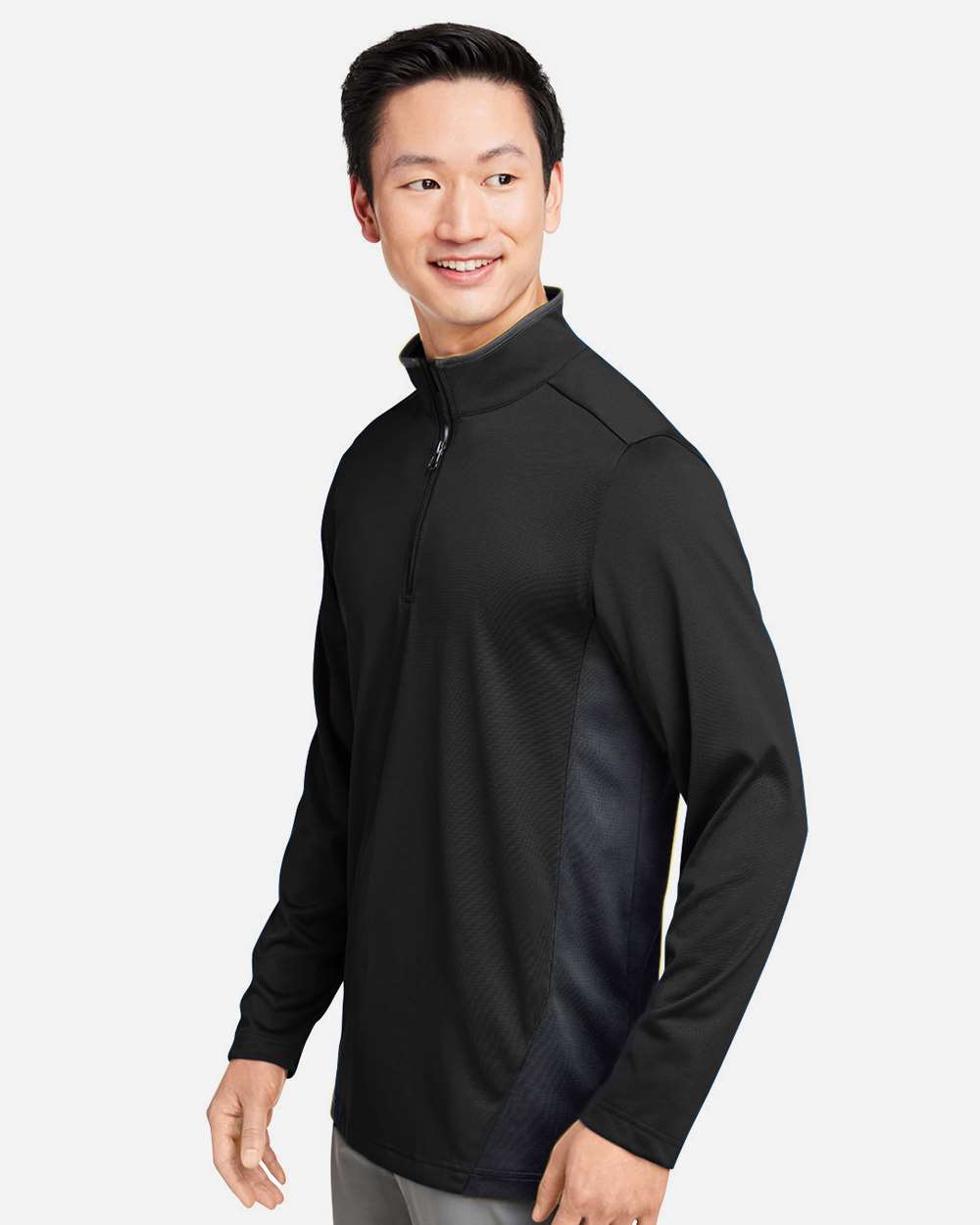 Men's Flash Snag Protection Plus IL Colorblock Quarter-Zip Pullover - OnModelSide - B297B9503 - Black/ Dark Charcoal