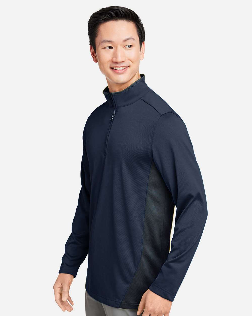 Men's Flash Snag Protection Plus IL Colorblock Quarter-Zip Pullover - OnModelSide - B297B9653 - Dark Navy/ Dark Charcoal