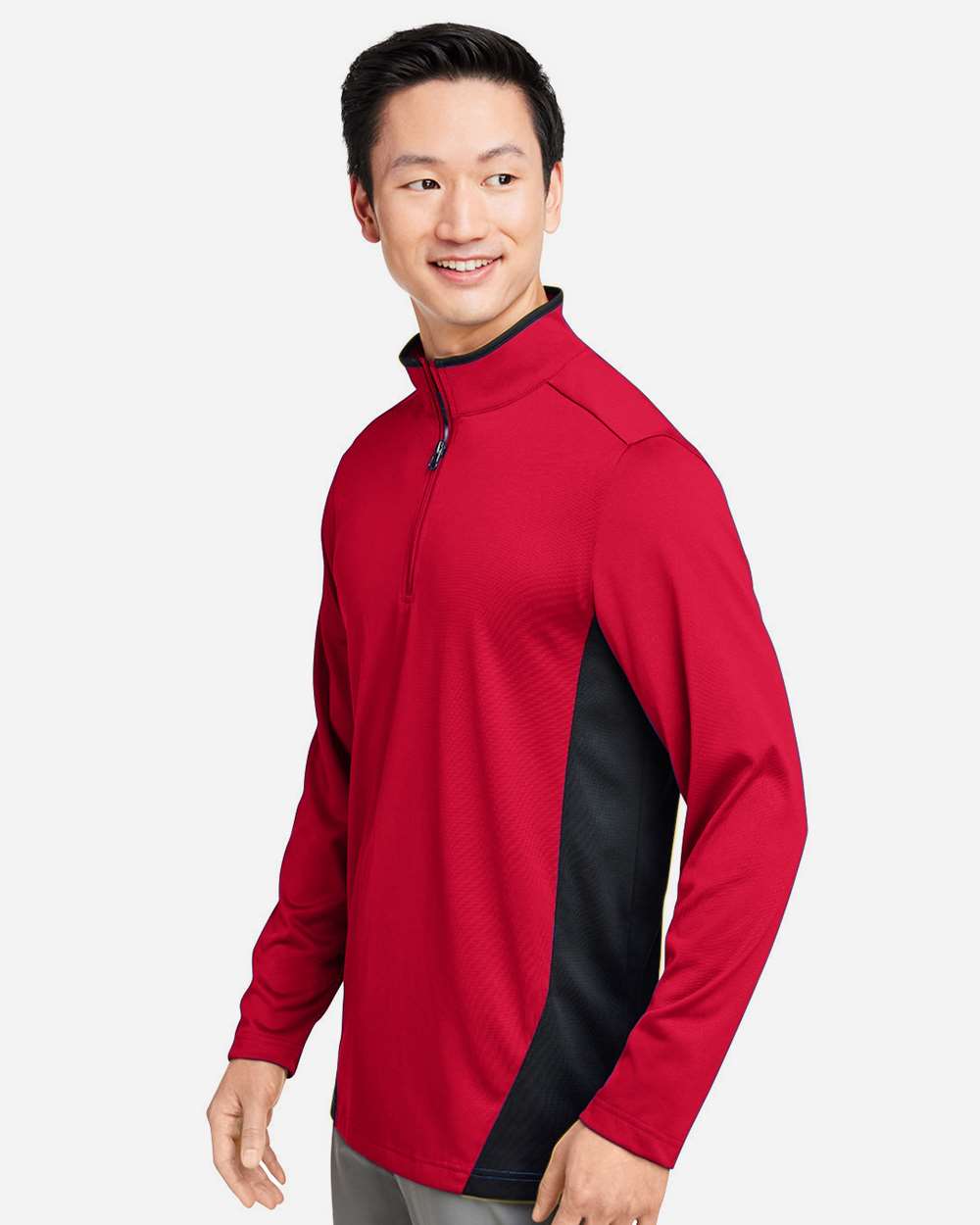 Men's Flash Snag Protection Plus IL Colorblock Quarter-Zip Pullover - OnModelSide - B297B9703 - Red/ Black