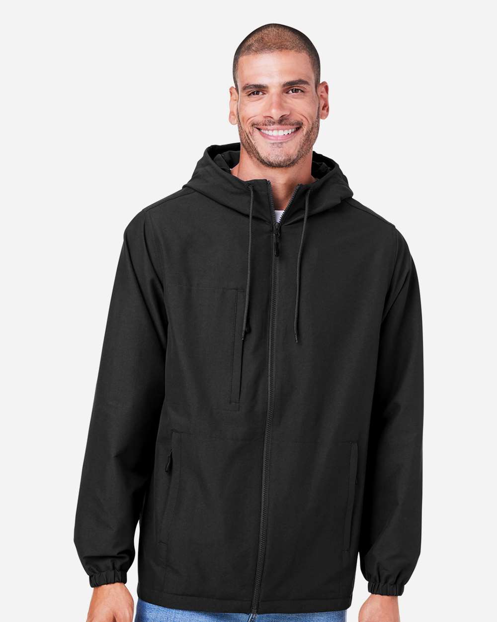 Unisex Flex Twill Hooded Jacket - OnModelFront - B286B9502 - Black