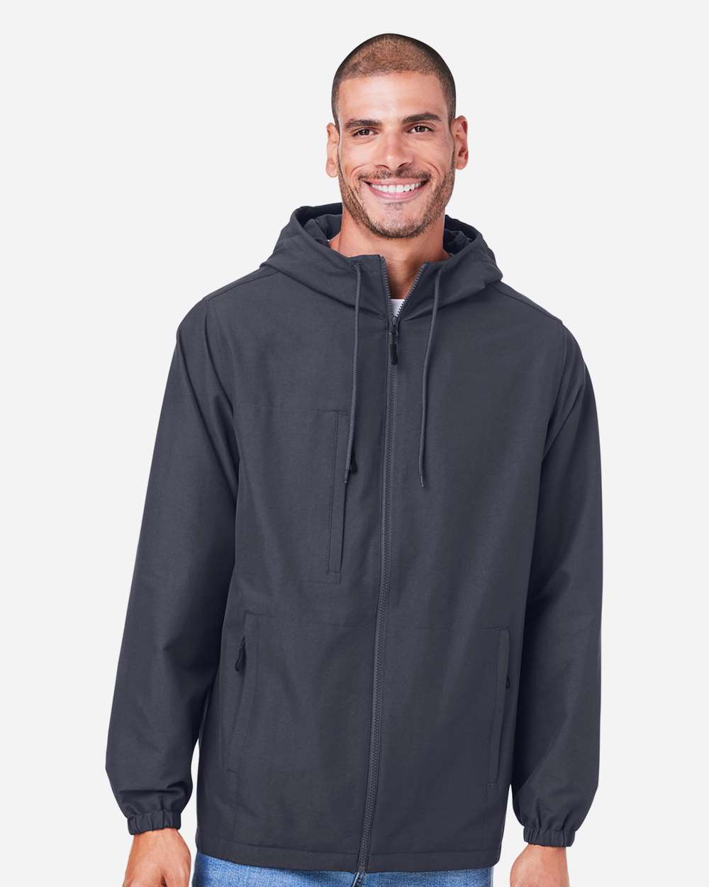 Unisex Flex Twill Hooded Jacket - OnModelFront - B286B9592 - Dark Charcoal