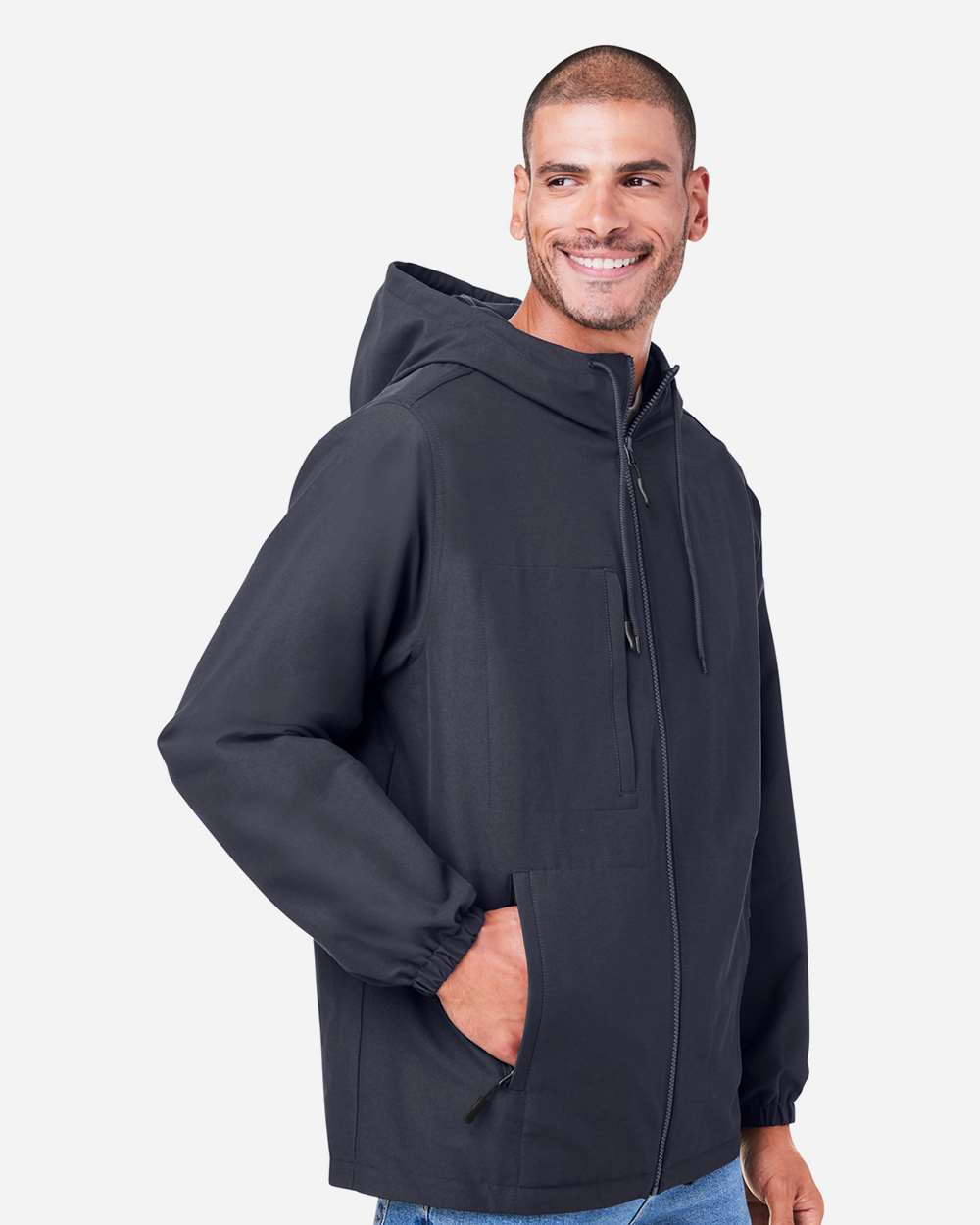 Unisex Flex Twill Hooded Jacket - OnModelSide - B286B9592 - Dark Charcoal