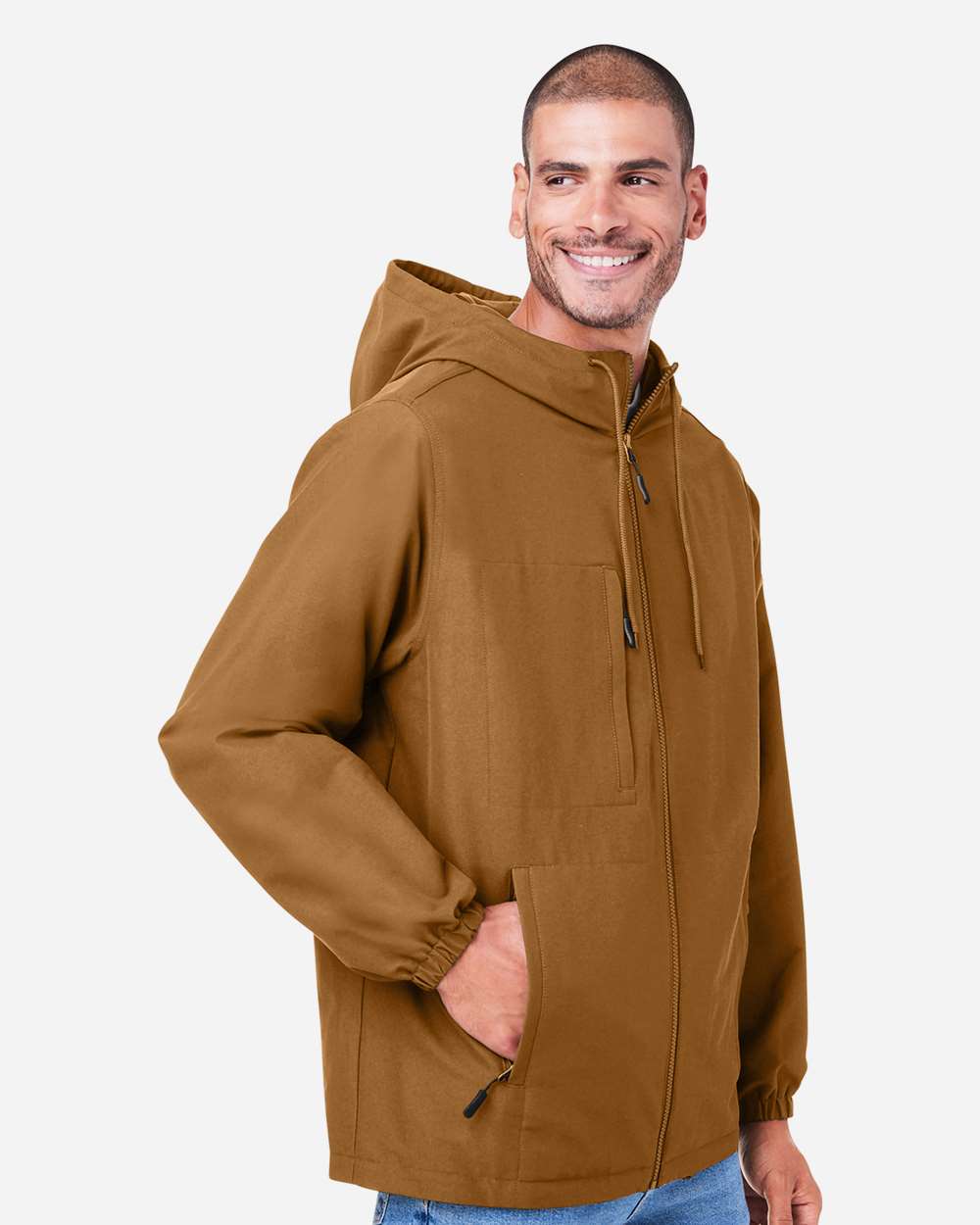Unisex Flex Twill Hooded Jacket - OnModelSide - B286B9602 - Duck Brown