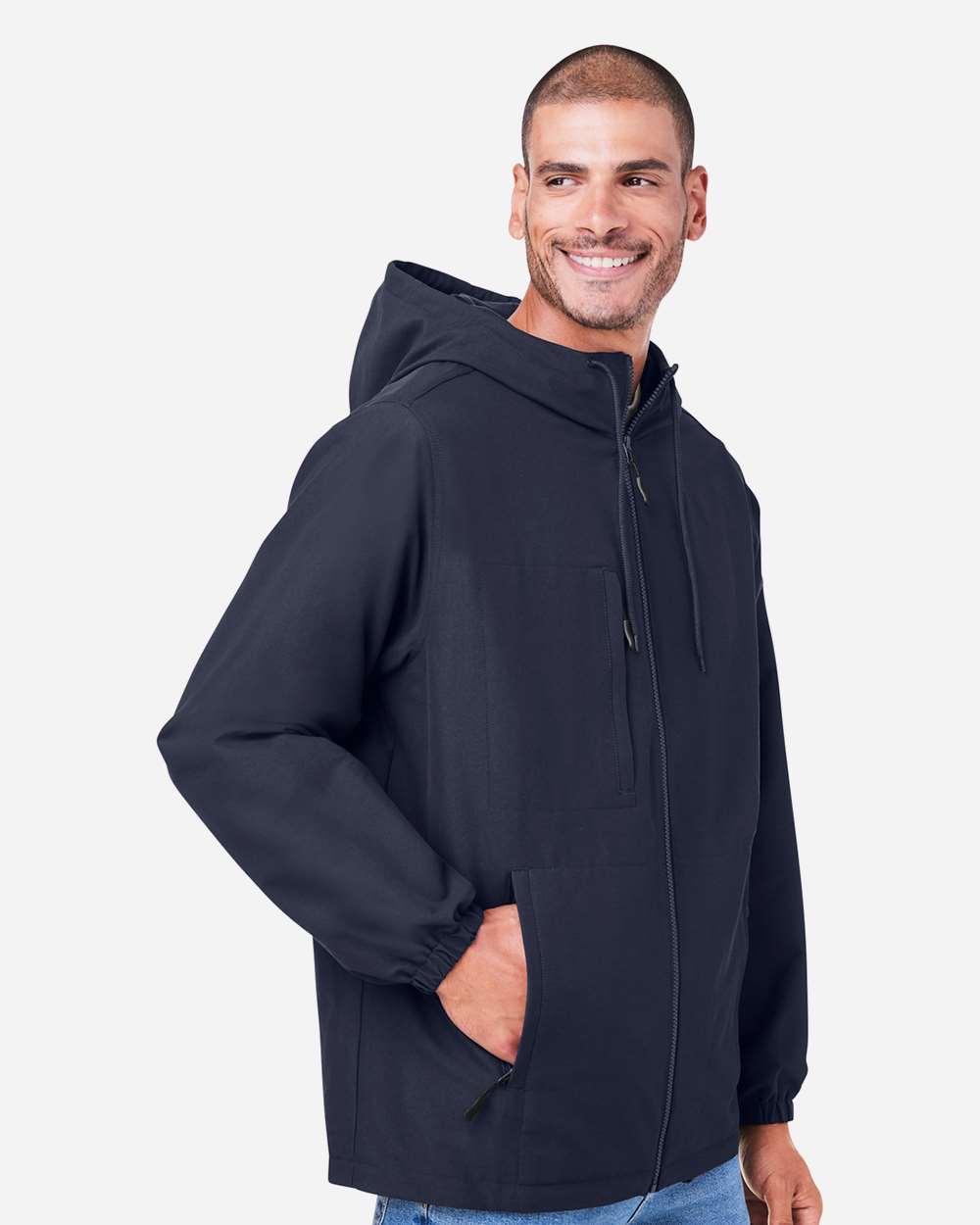 Unisex Flex Twill Hooded Jacket - OnModelSide - B286B9652 - Dark Navy