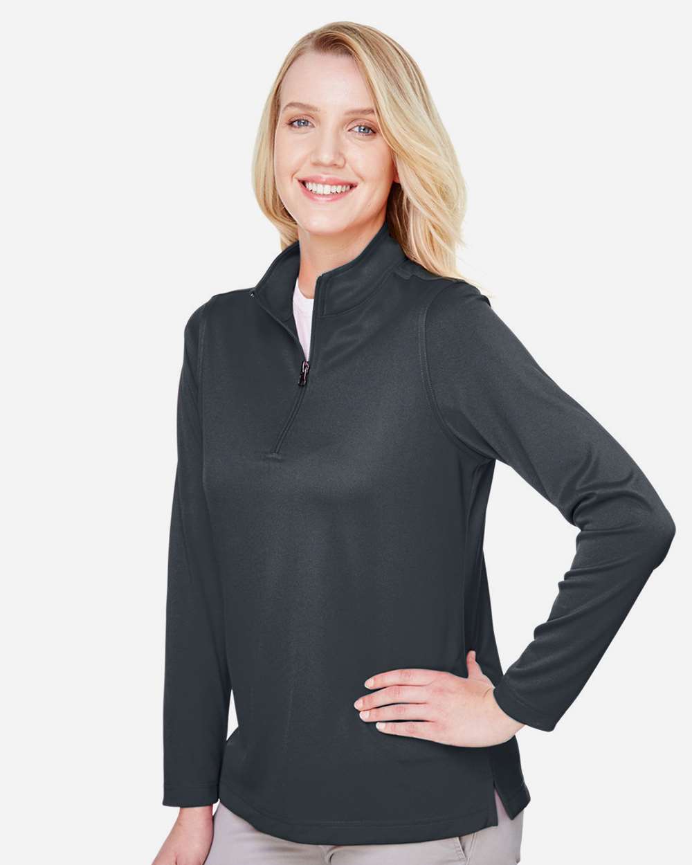 Women's Advantage Snag Protection Plus Quarter-Zip Pullover - OnModelSide - B289B9592 - Dark Charcoal
