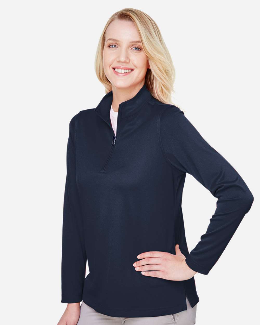 Women's Advantage Snag Protection Plus Quarter-Zip Pullover - OnModelSide - B289B9652 - Dark Navy