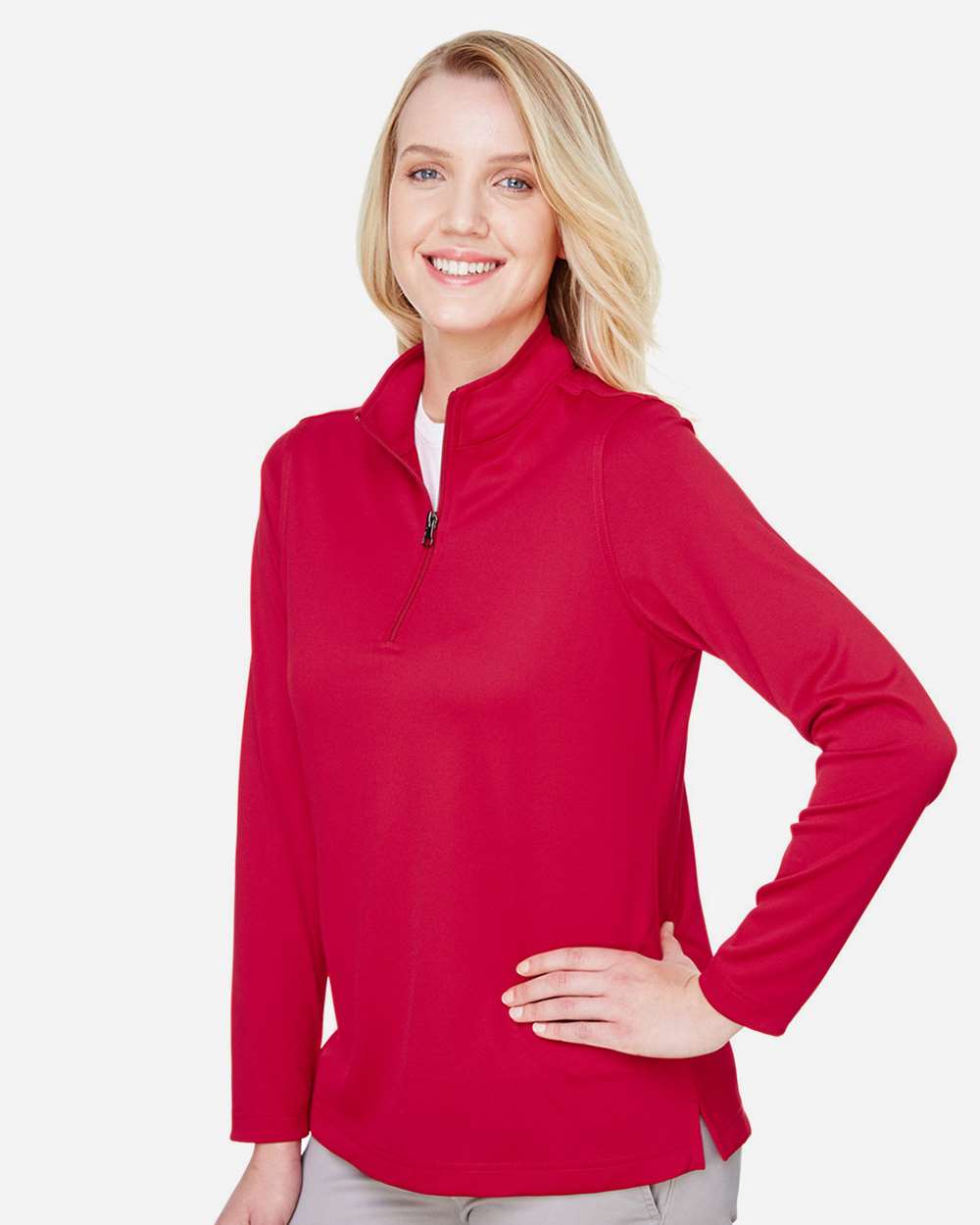 Women's Advantage Snag Protection Plus Quarter-Zip Pullover - OnModelSide - B289B9702 - Red