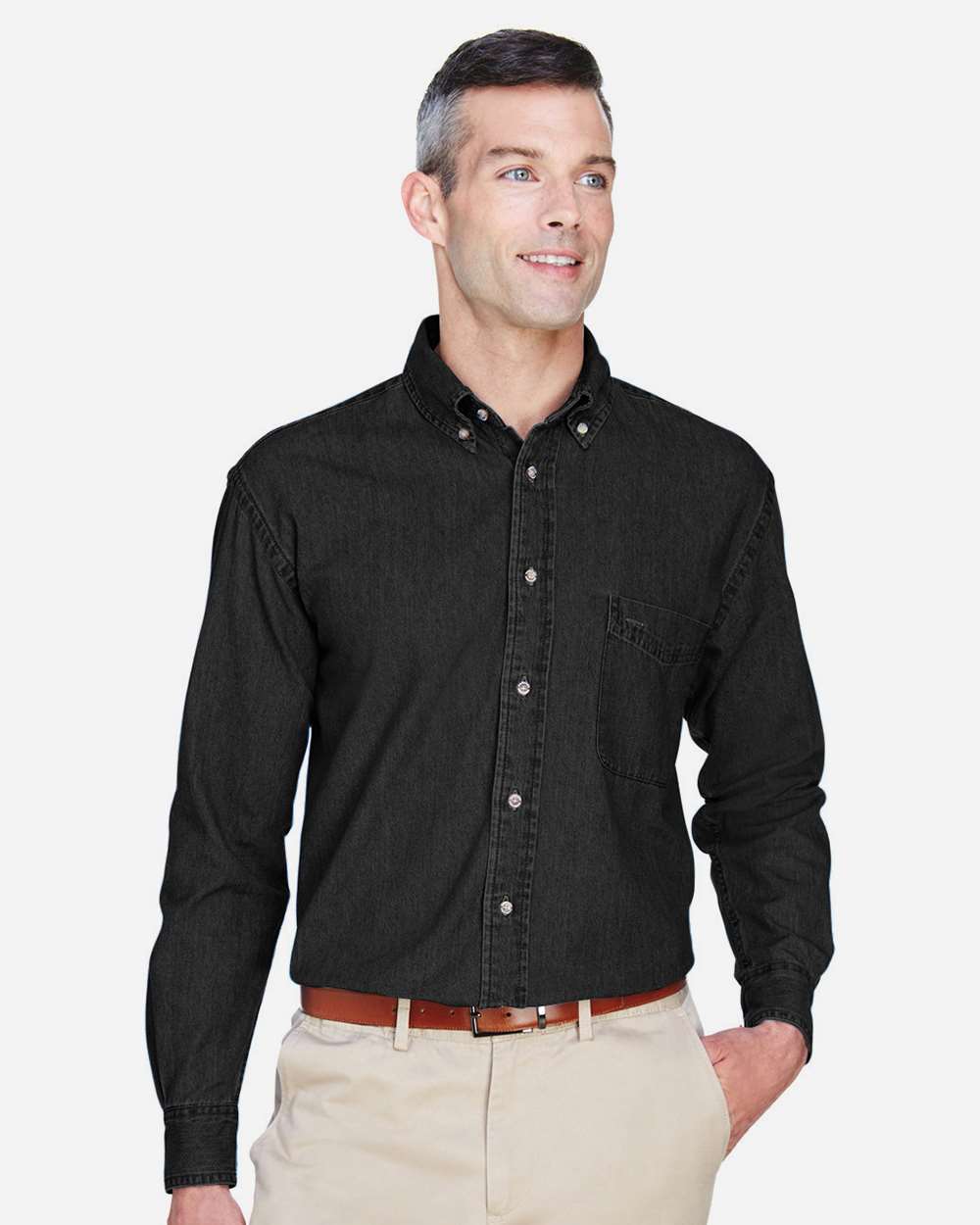Men's Denim Shirt - OnModelFront - B247B9503 - Washed Black