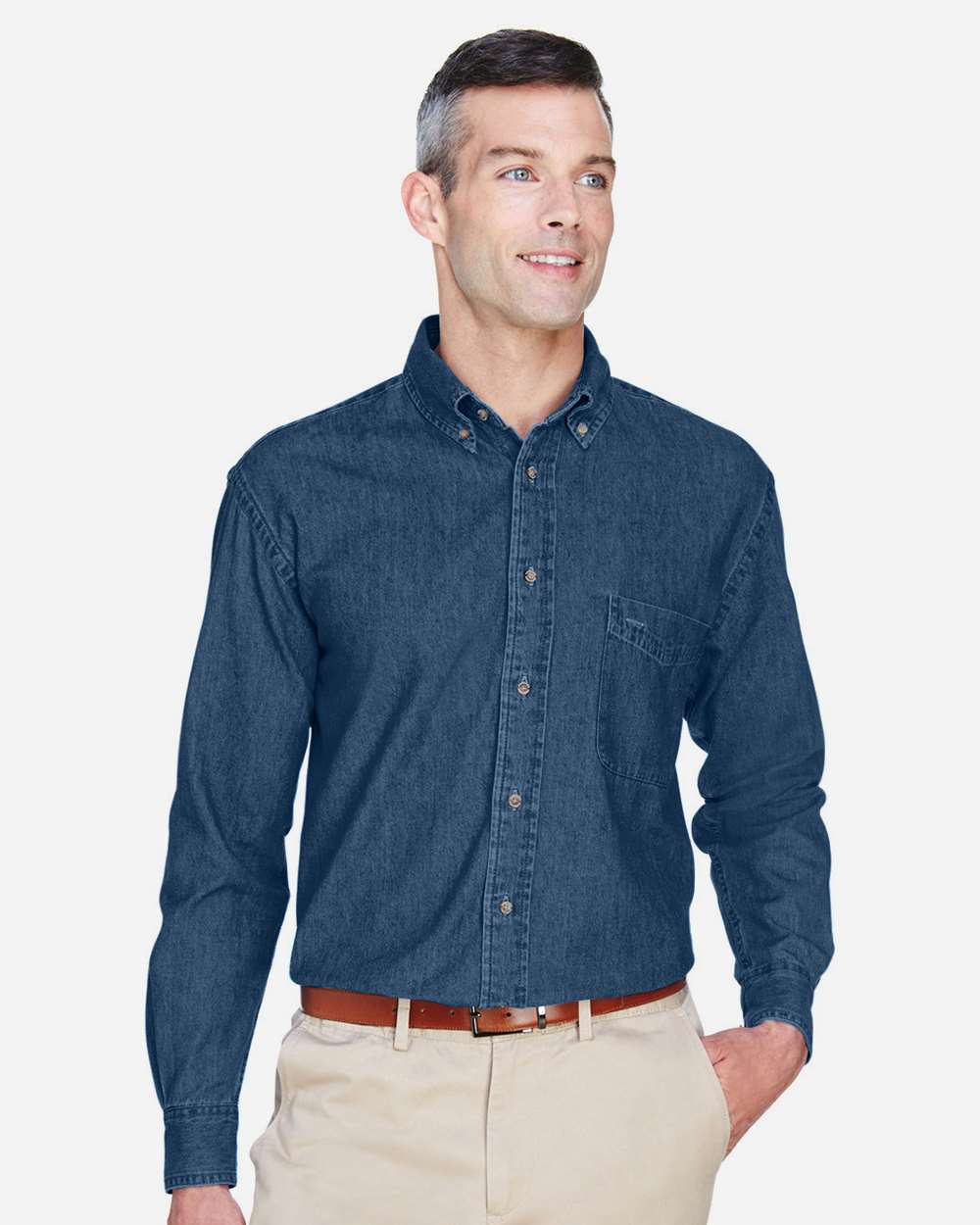 Men's Denim Shirt - OnModelFront - B247B9653 - Dark Denim