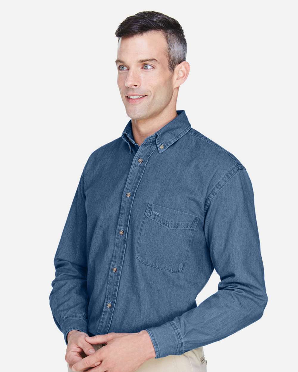 Men's Denim Shirt - OnModelSide - B247B9253 - Light Denim
