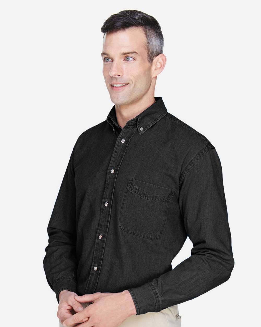 Men's Denim Shirt - OnModelSide - B247B9503 - Washed Black