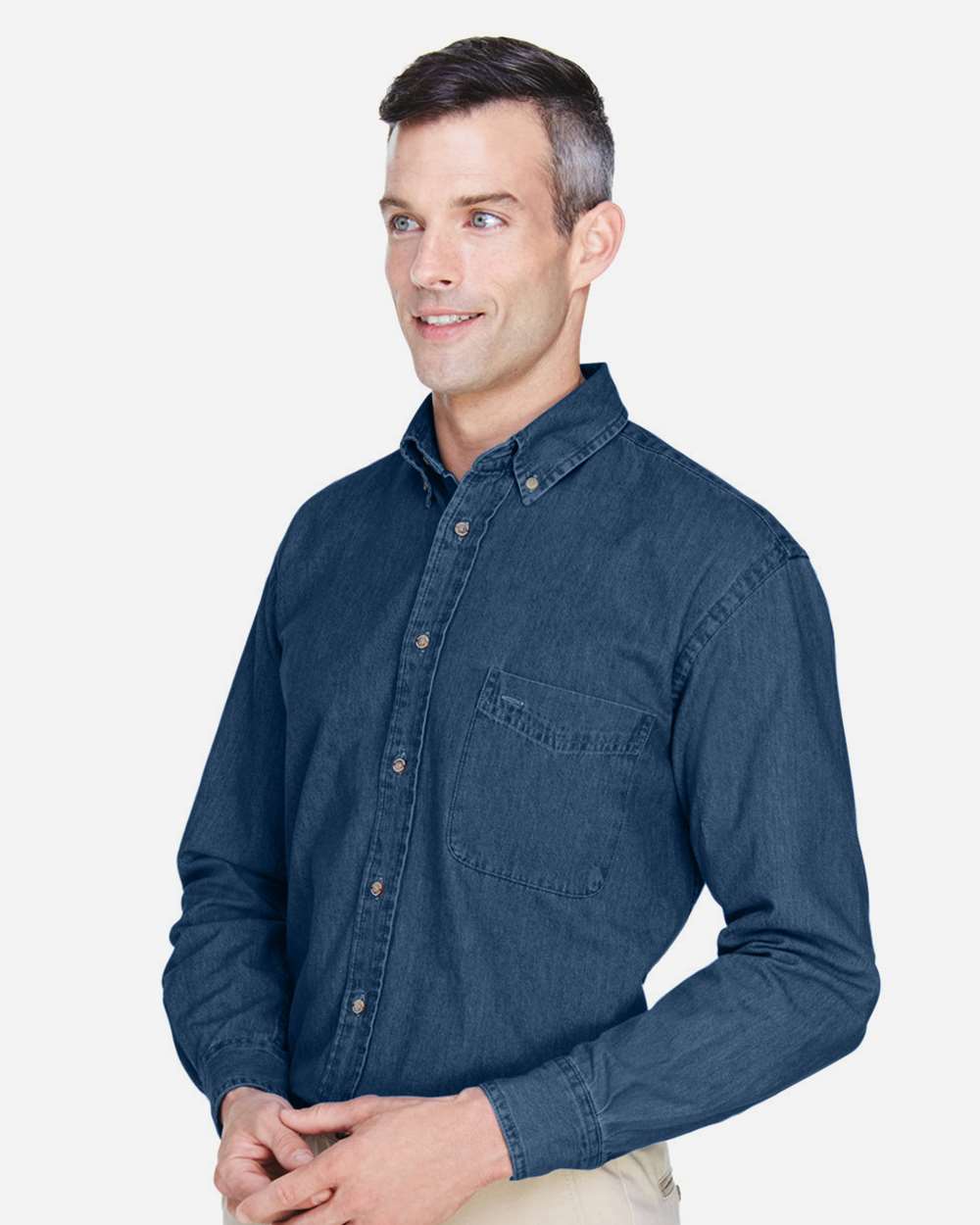 Men's Denim Shirt - OnModelSide - B247B9653 - Dark Denim