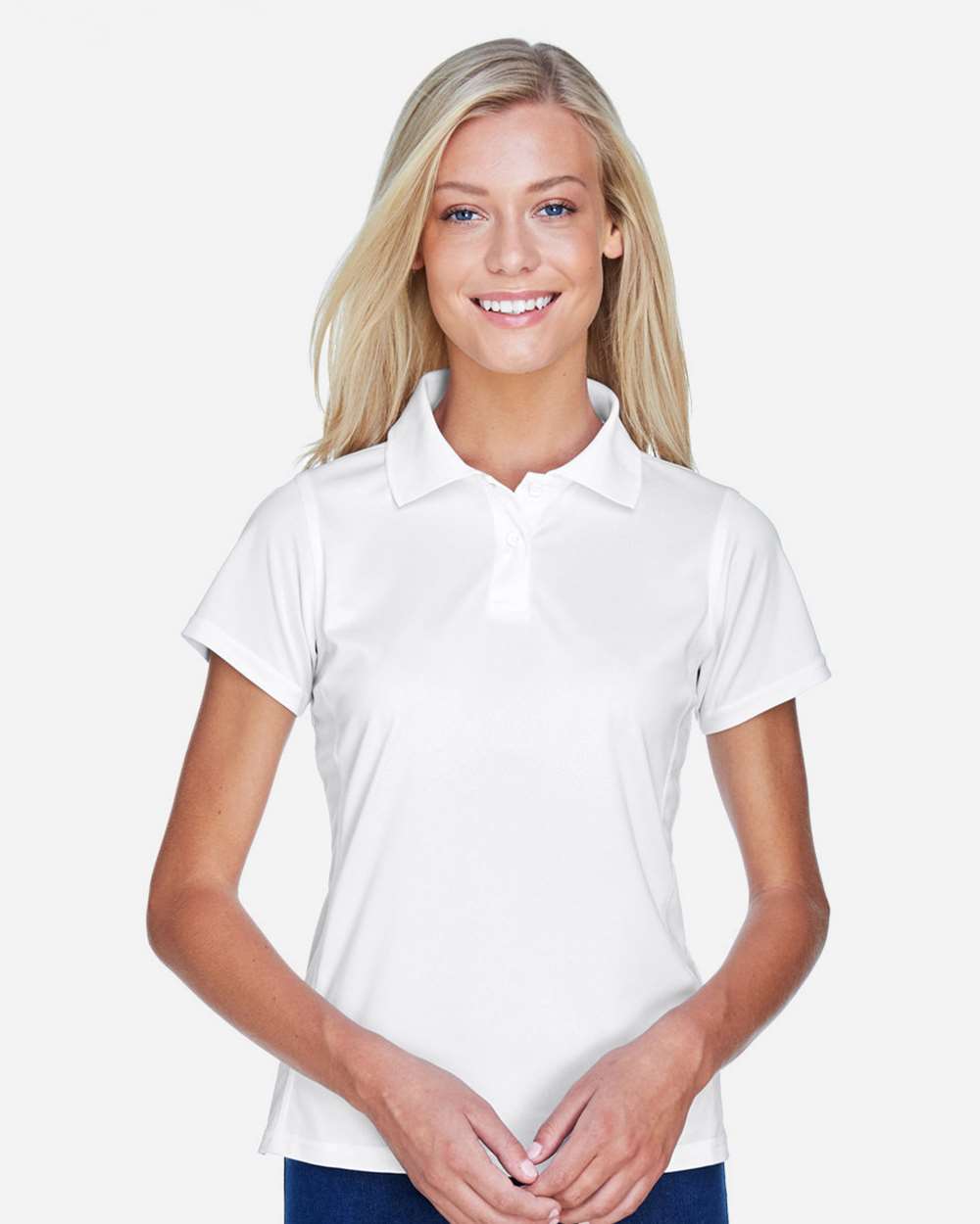 Women's Polyester Jersey Polo - OnModelFront - B210B9003 - White