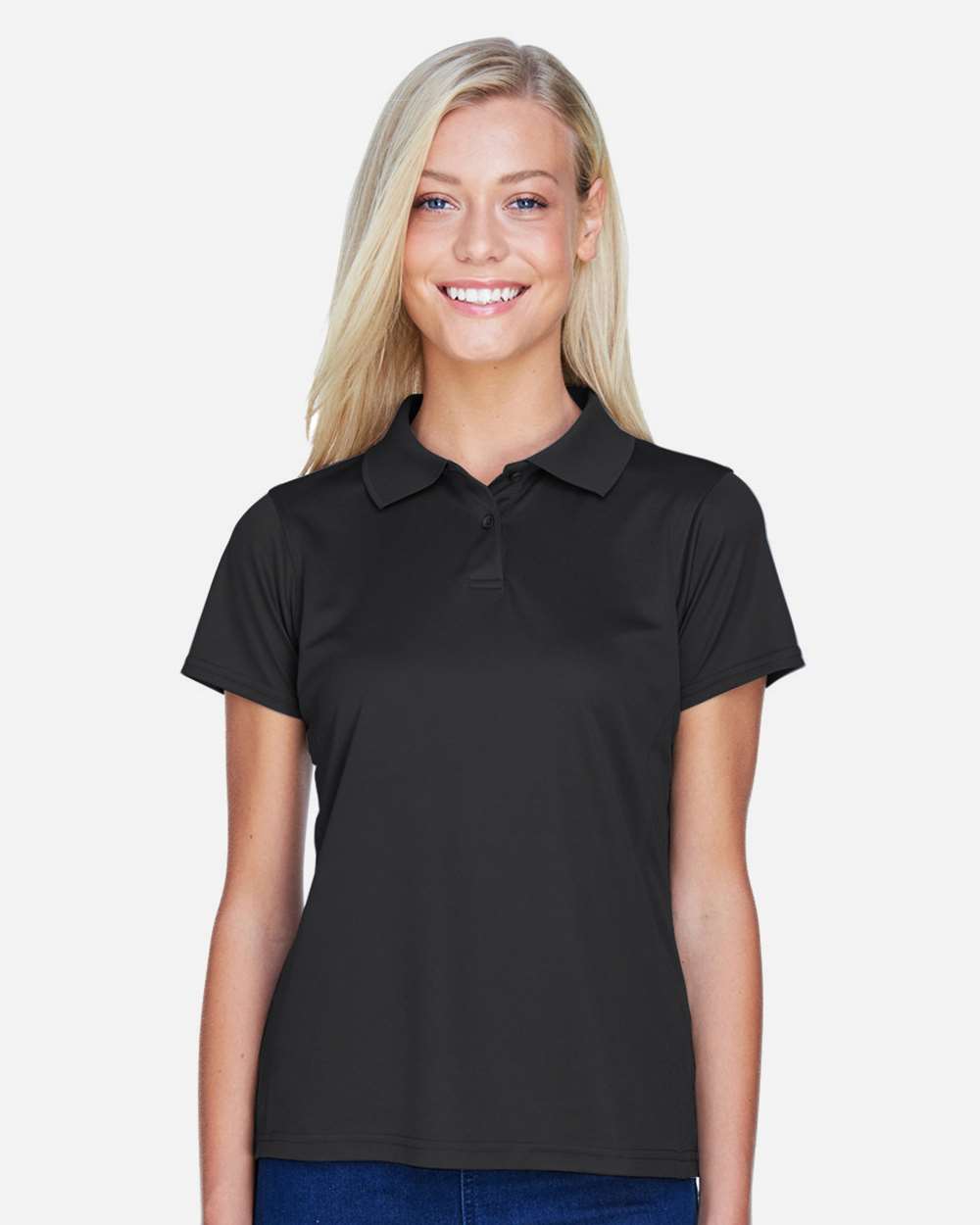 Women's Polyester Jersey Polo - OnModelFront - B210B9503 - Black