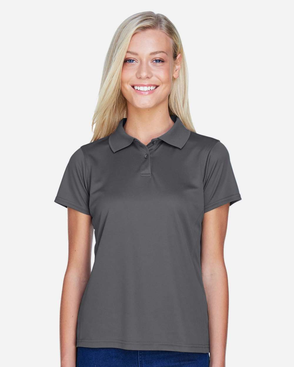 Women's Polyester Jersey Polo - OnModelFront - B210B9593 - Charcoal