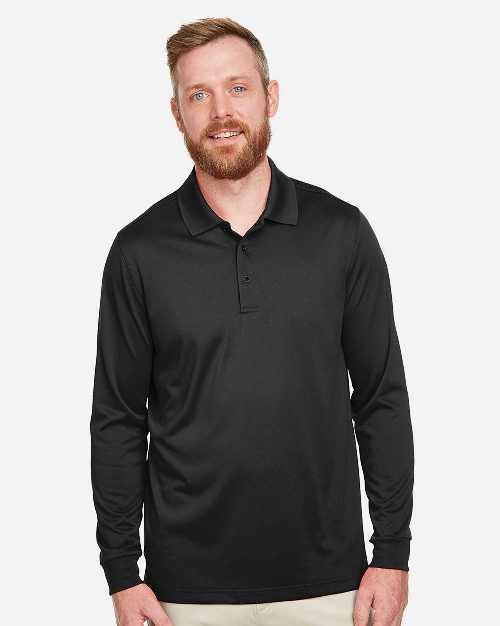 Men's Tall Advantage Long Sleeve Snag Protection Plus IL Polo - OnModelFront - B215B9505 - Black