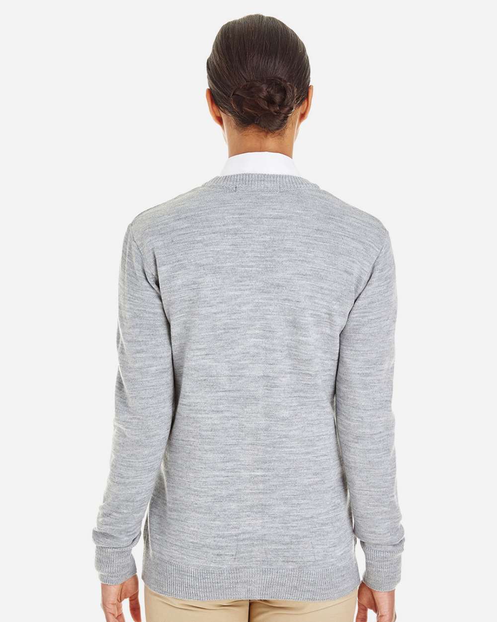 Women's Pilbloc V-Neck Button Cardigan Sweater - OnModelBack - B235B9092 - Grey Heather