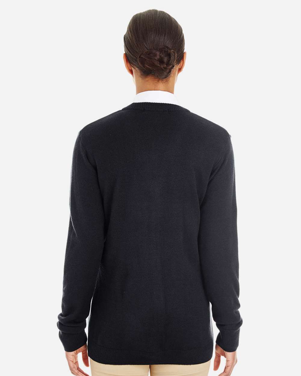 Women's Pilbloc V-Neck Button Cardigan Sweater - OnModelBack - B235B9502 - Black