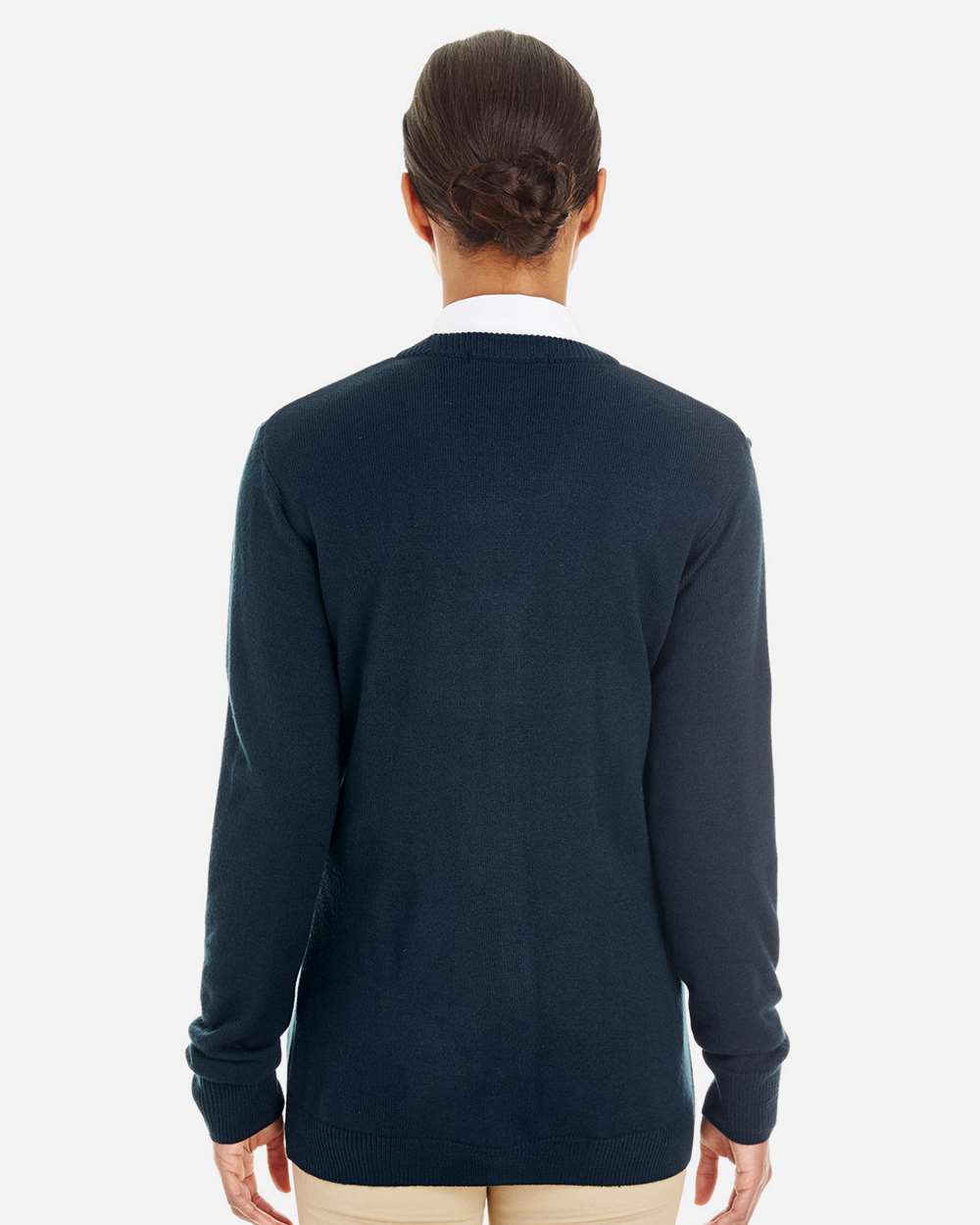 Women's Pilbloc V-Neck Button Cardigan Sweater - OnModelBack - B235B9652 - Dark Navy