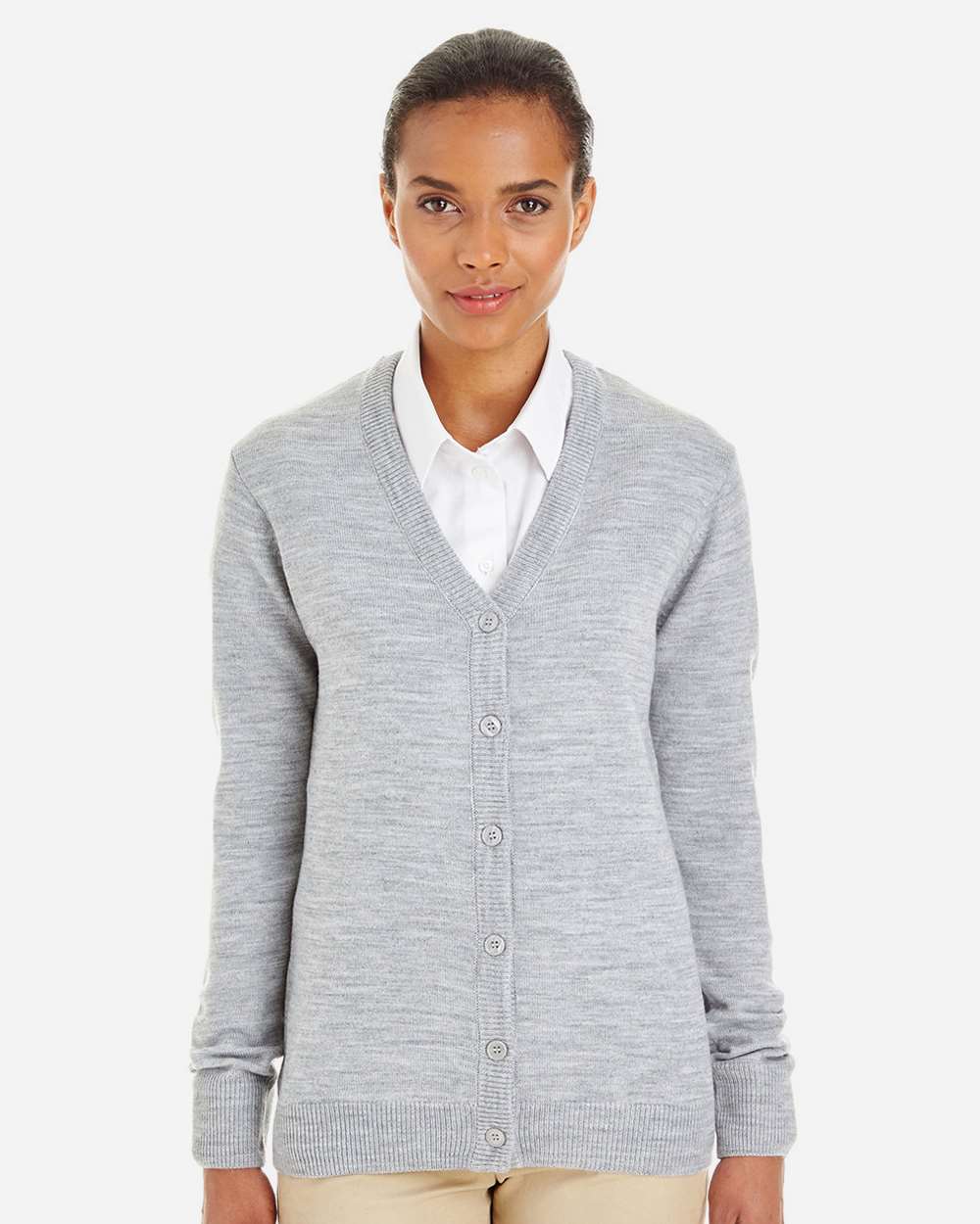 Women's Pilbloc V-Neck Button Cardigan Sweater - OnModelFront - B235B9092 - Grey Heather