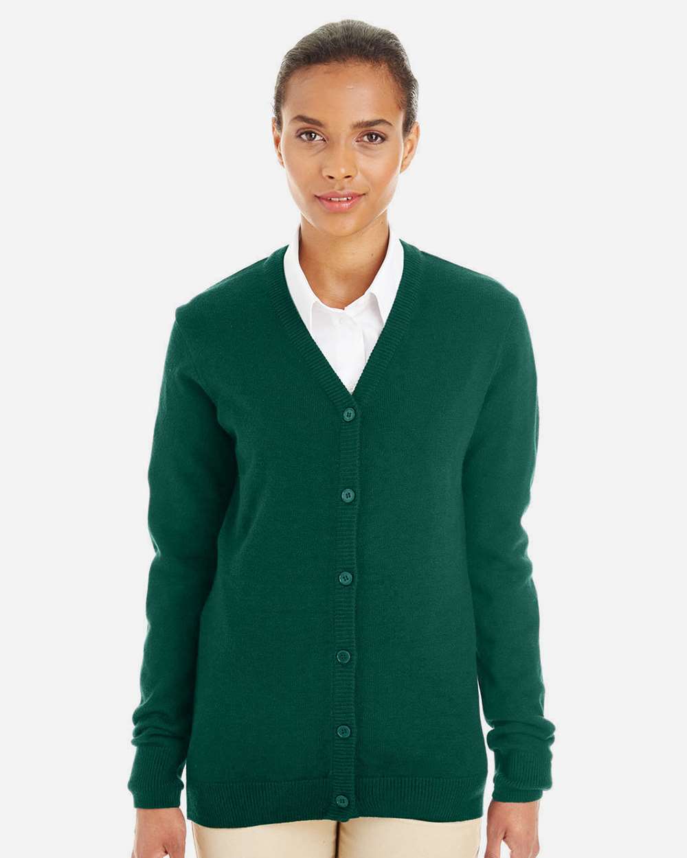Women's Pilbloc V-Neck Button Cardigan Sweater - OnModelFront - B235B9542 - Hunter