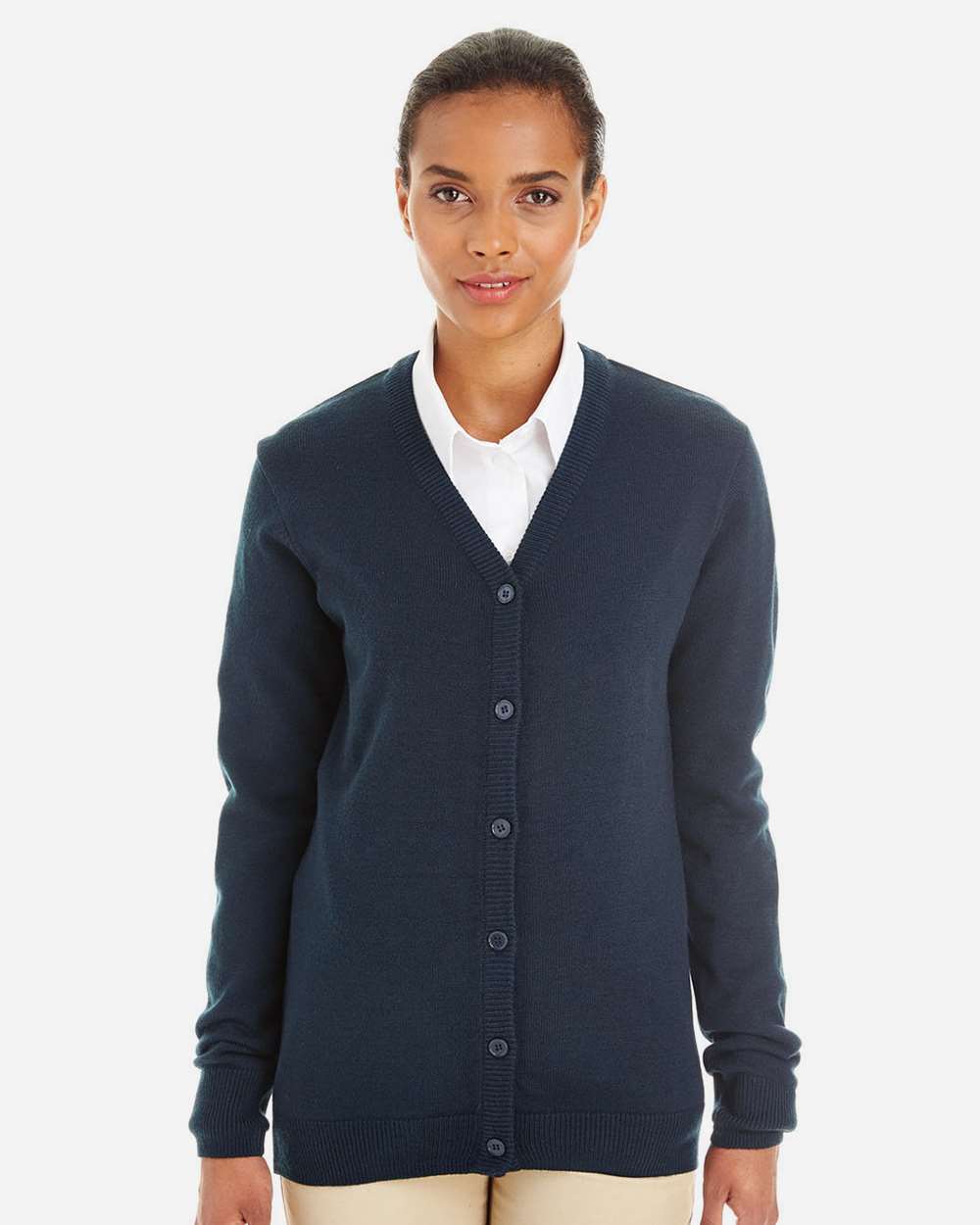 Women's Pilbloc V-Neck Button Cardigan Sweater - OnModelFront - B235B9652 - Dark Navy