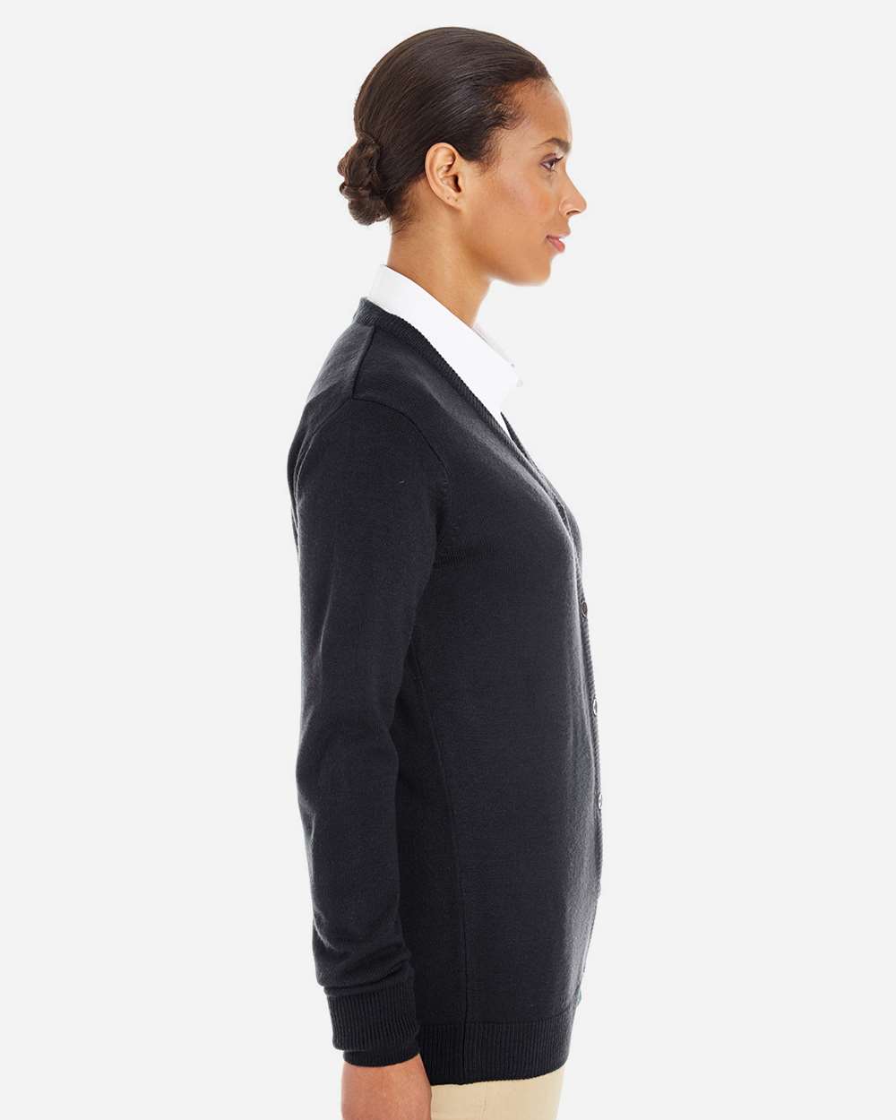 Women's Pilbloc V-Neck Button Cardigan Sweater - OnModelSide - B235B9502 - Black