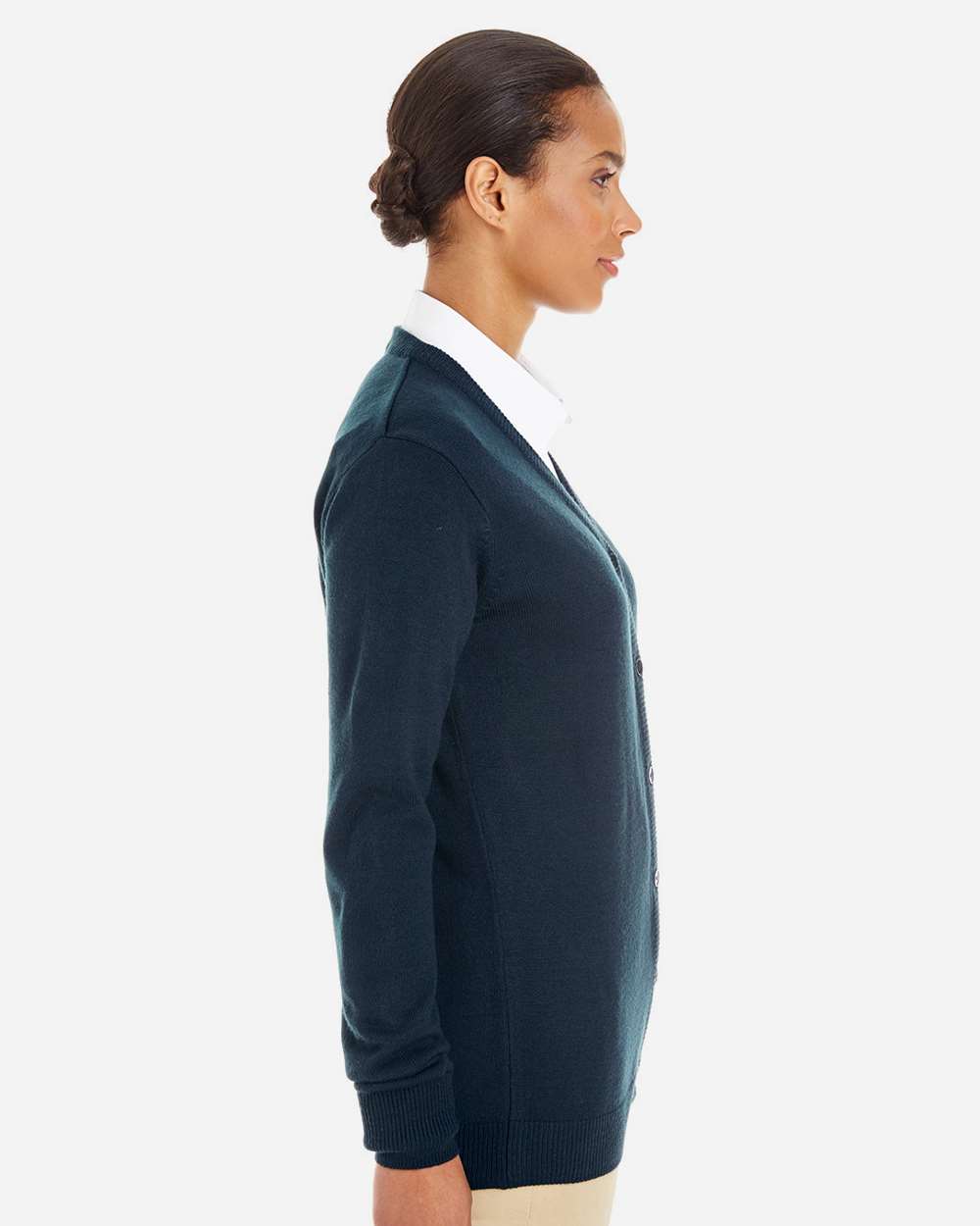 Women's Pilbloc V-Neck Button Cardigan Sweater - OnModelSide - B235B9652 - Dark Navy