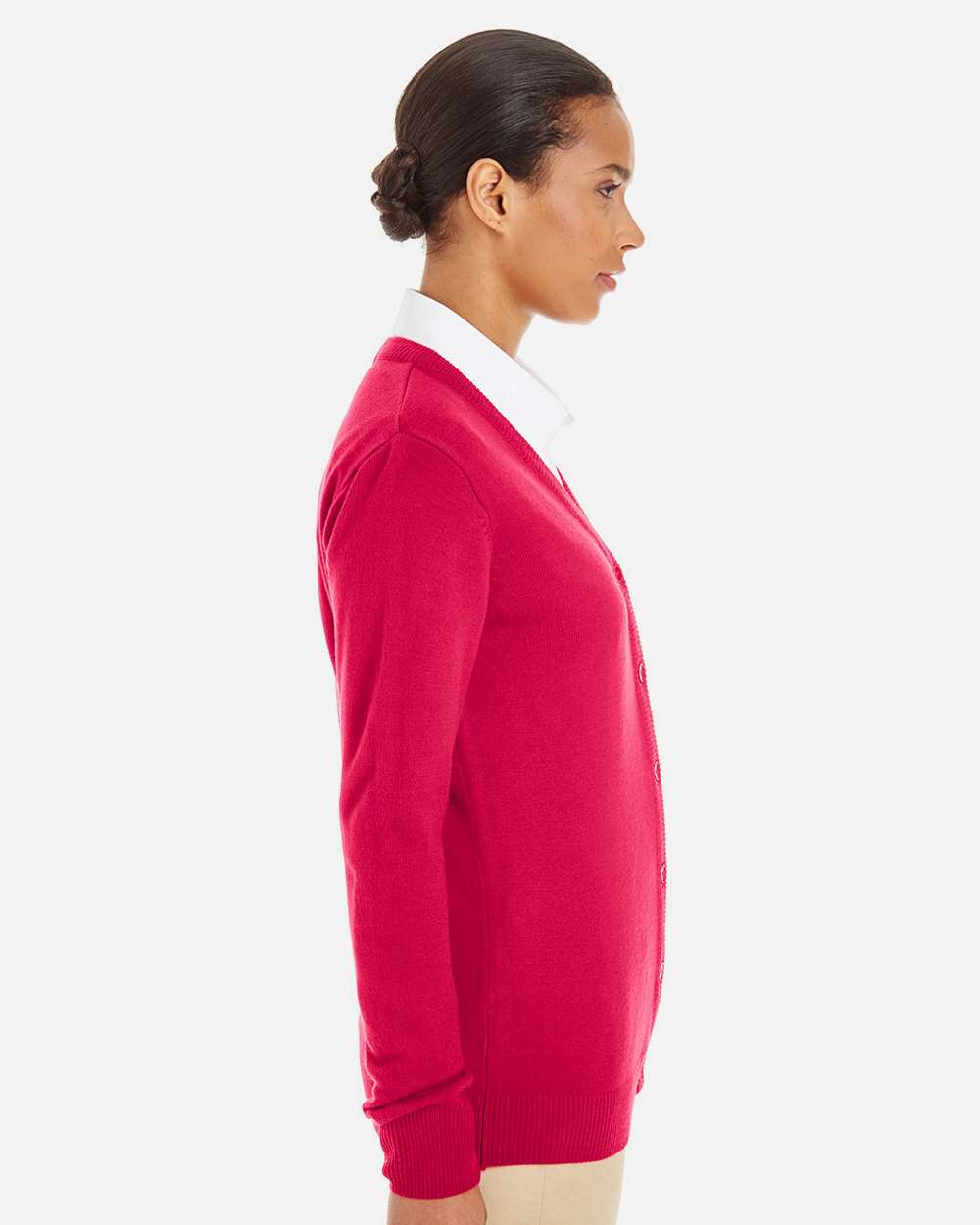 Women's Pilbloc V-Neck Button Cardigan Sweater - OnModelSide - B235B9702 - Red