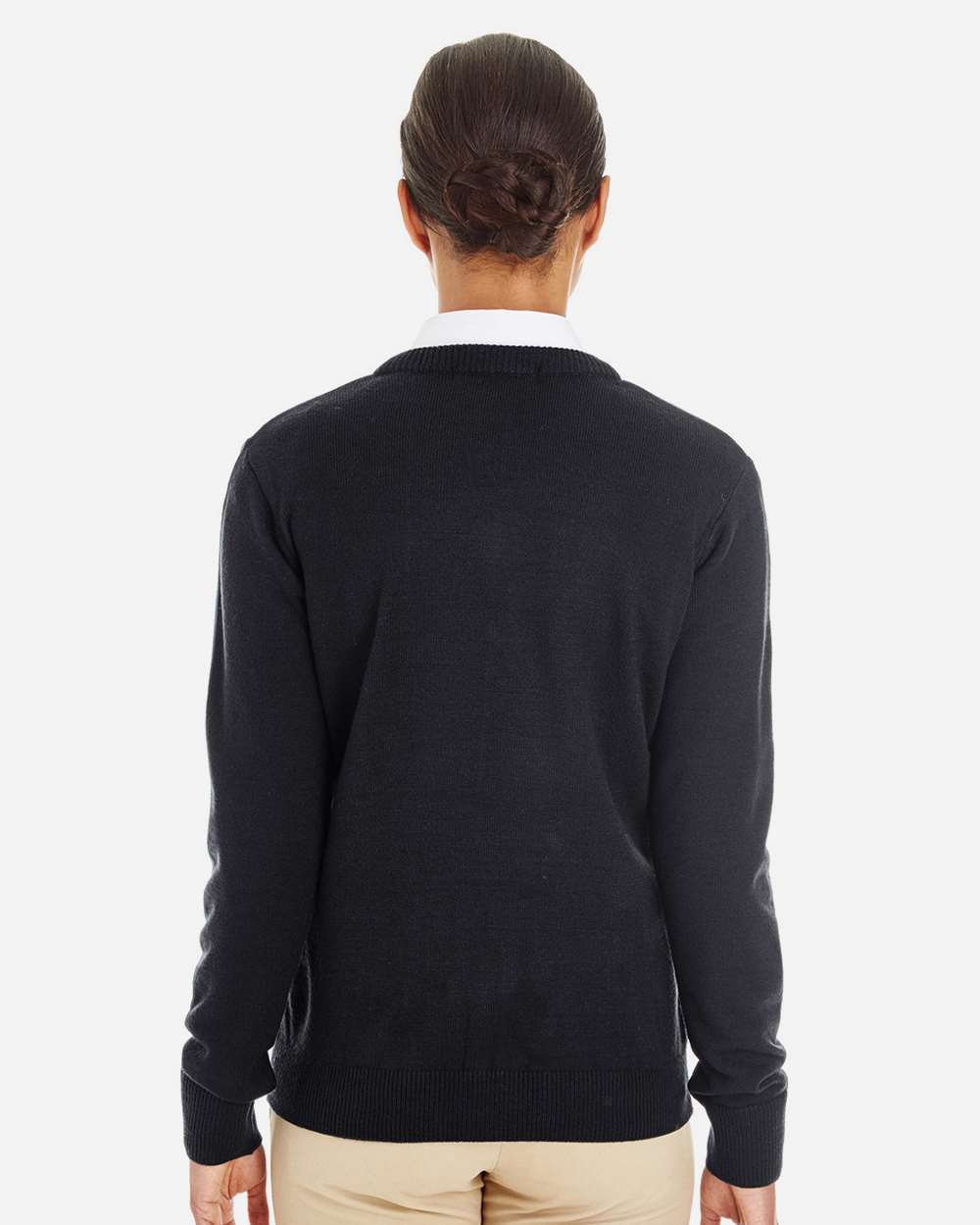 Women's Pilbloc V-Neck Sweater - OnModelBack - B232B9502 - Black
