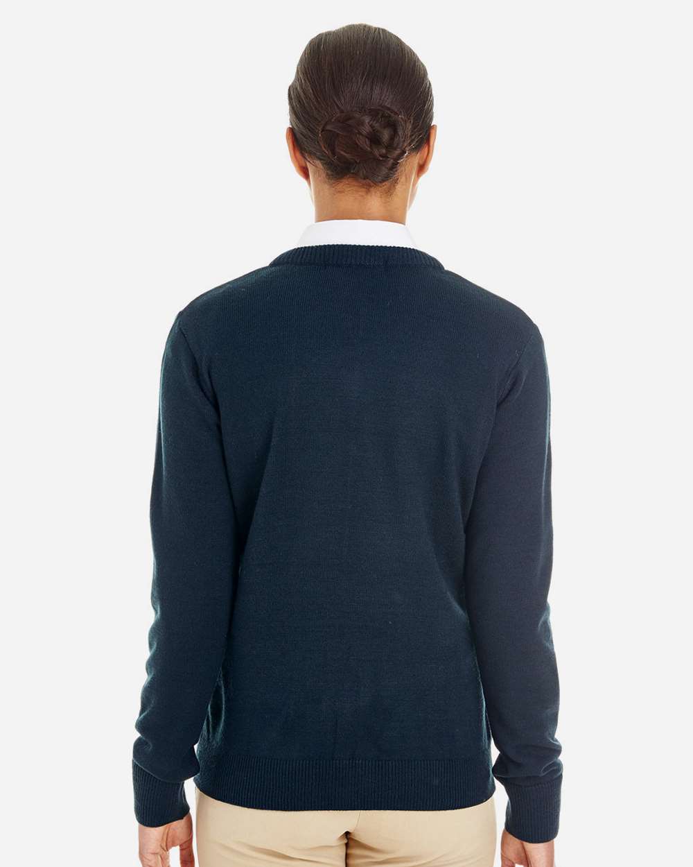 Women's Pilbloc V-Neck Sweater - OnModelBack - B232B9652 - Dark Navy