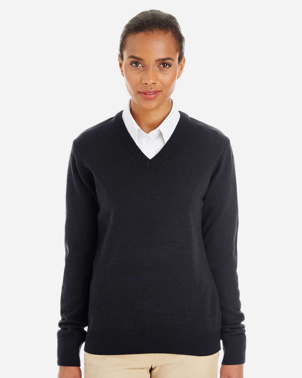 Women's Pilbloc V-Neck Sweater - OnModelFront - B232B9502 - Black