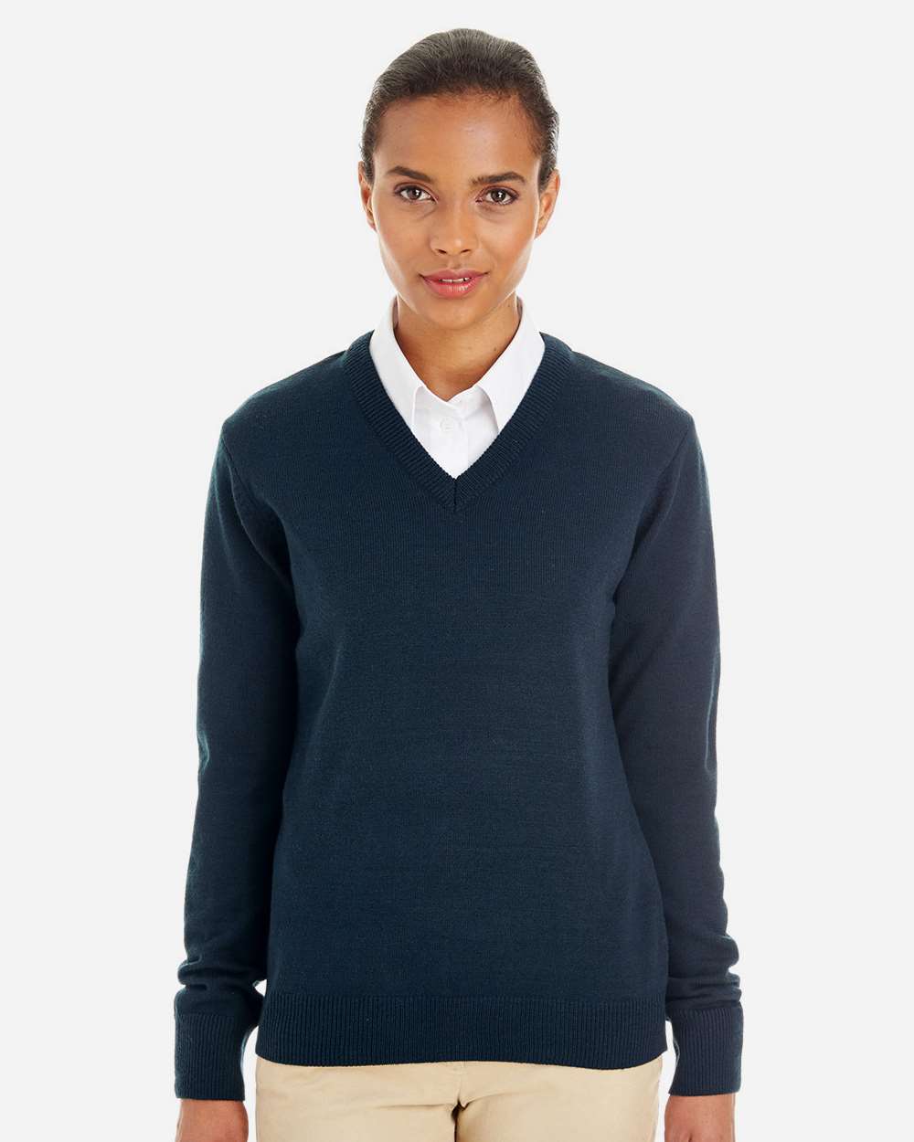 Women's Pilbloc V-Neck Sweater - OnModelFront - B232B9652 - Dark Navy