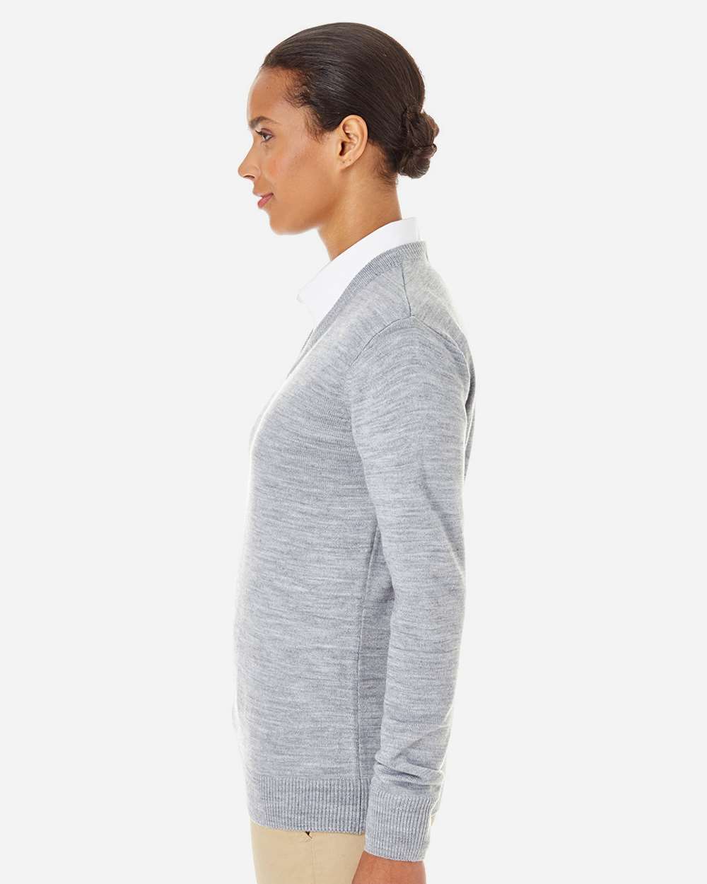 Women's Pilbloc V-Neck Sweater - OnModelSide - B232B9092 - Grey Heather
