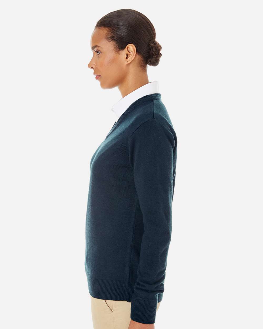 Women's Pilbloc V-Neck Sweater - OnModelSide - B232B9652 - Dark Navy