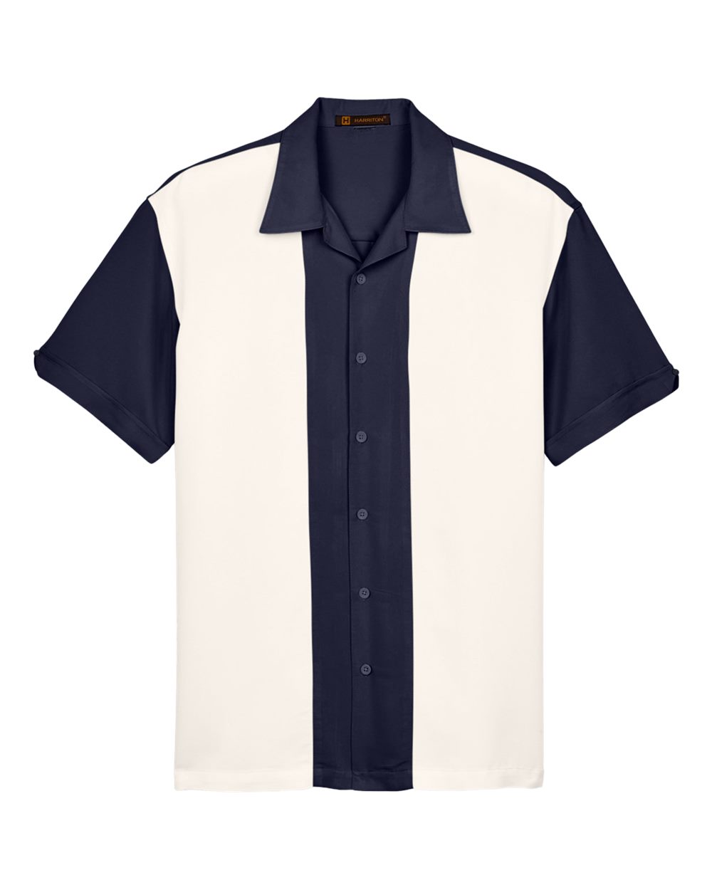Men's Two-Tone Camp Shirt - Front - B255B9653 - Navy/ Cream