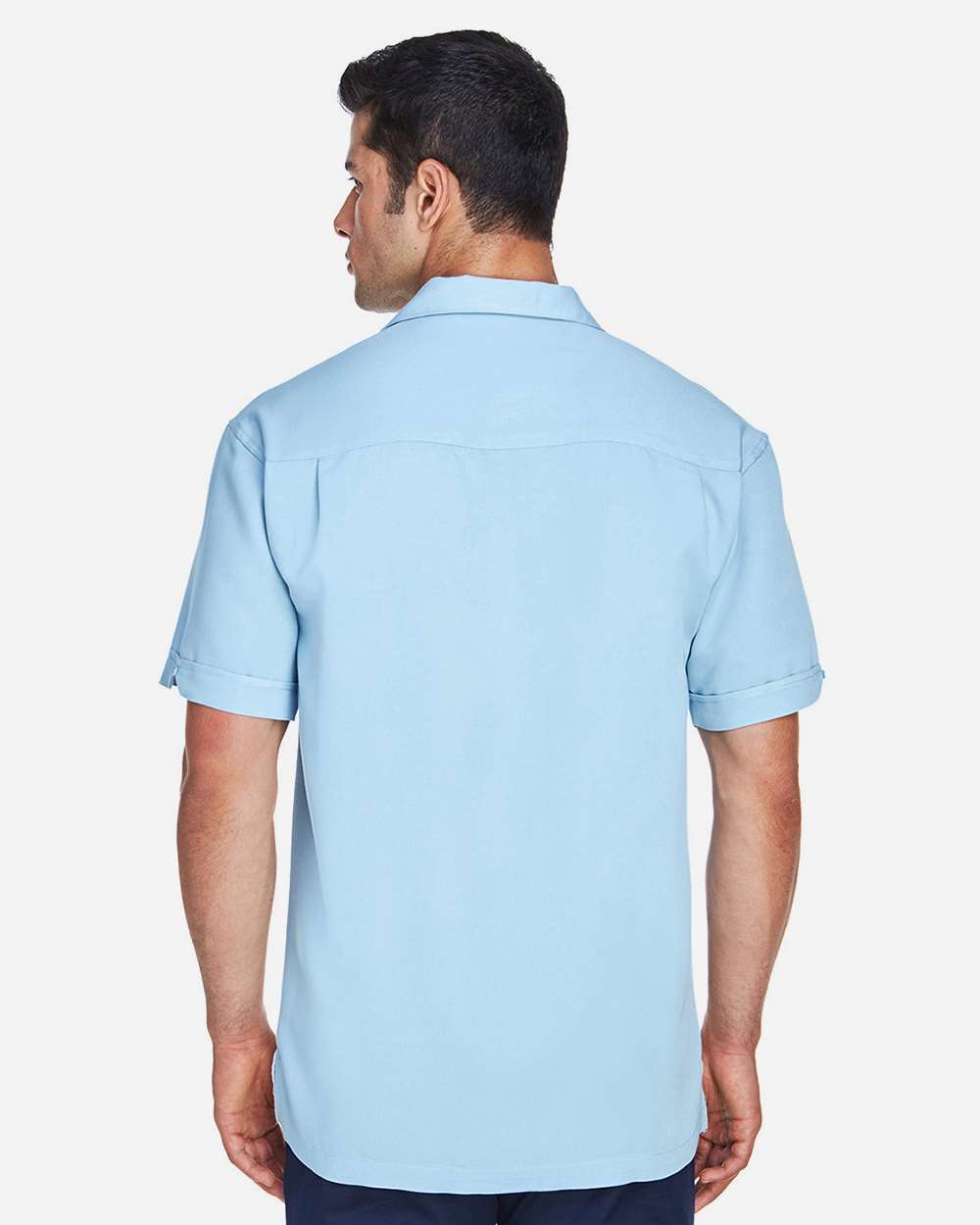 Men's Two-Tone Camp Shirt - OnModelBack - B255B9253 - Cloud Blue/ Cream