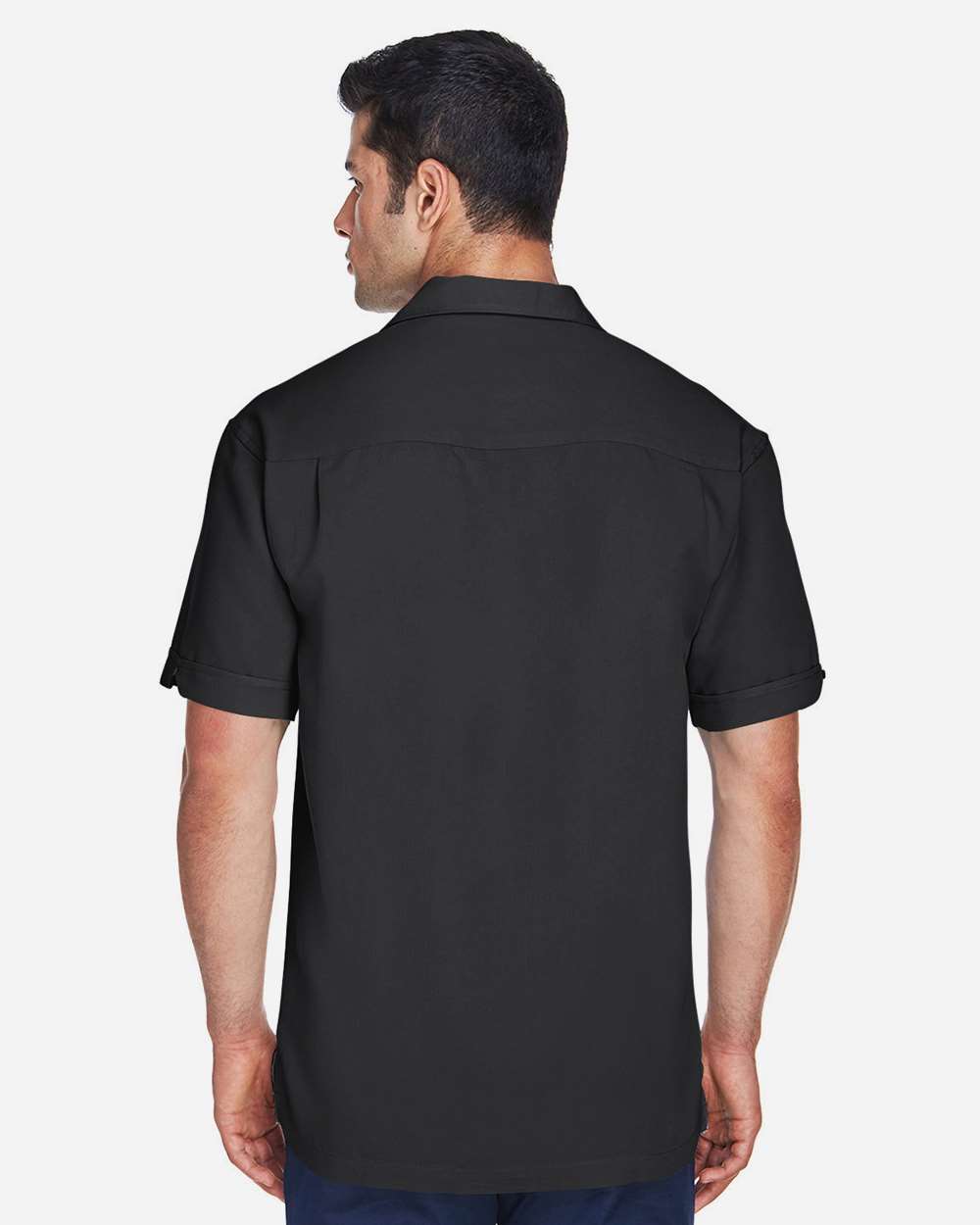 Men's Two-Tone Camp Shirt - OnModelBack - B255B9503 - Black/ Cream