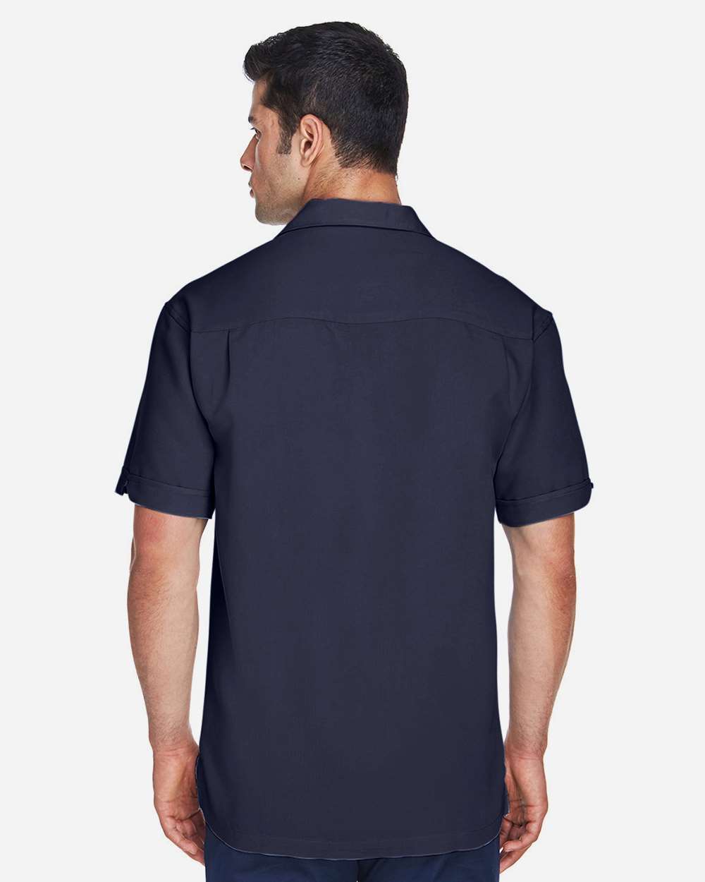 Men's Two-Tone Camp Shirt - OnModelBack - B255B9653 - Navy/ Cream