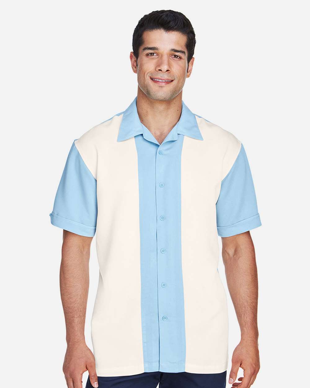 Men's Two-Tone Camp Shirt - OnModelFront - B255B9253 - Cloud Blue/ Cream