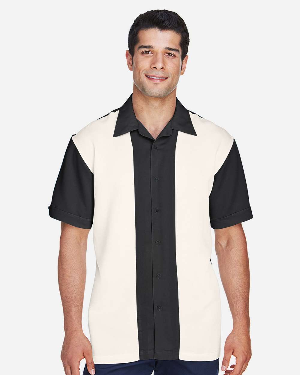 Men's Two-Tone Camp Shirt - OnModelFront - B255B9503 - Black/ Cream