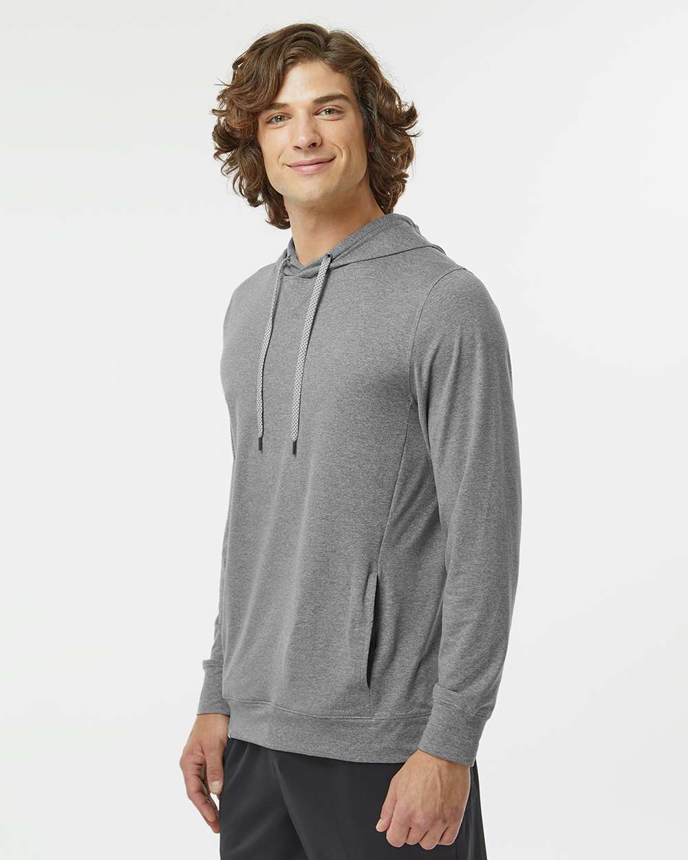 Men's Eco Revive™ Ventura Soft Knit Hooded Sweatshirt - OnModelSide - B30964583 - Grey Heather