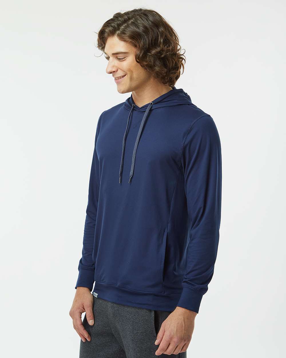 Men's Eco Revive™ Ventura Soft Knit Hooded Sweatshirt - OnModelSide - B30964653 - Navy